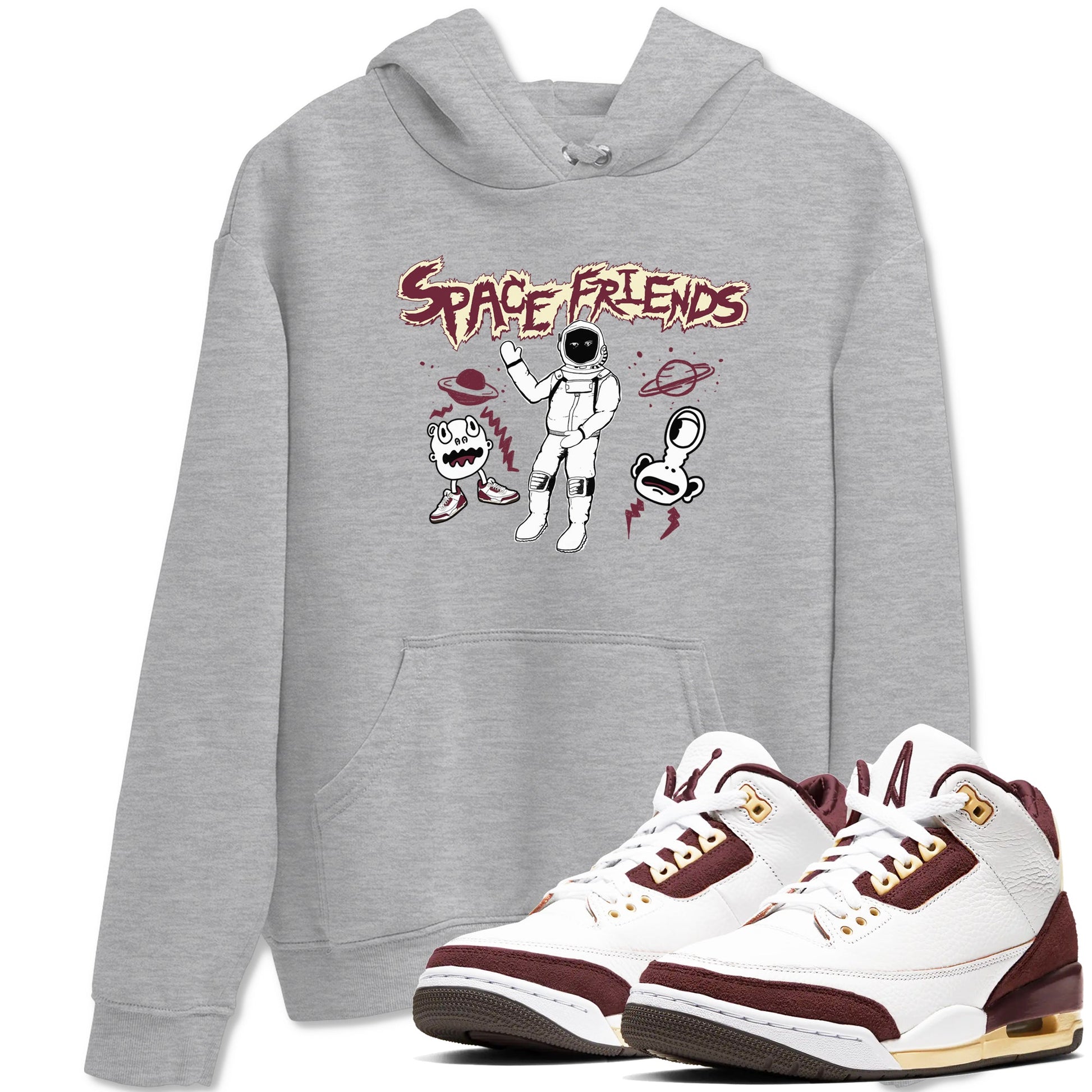 AJ3 A Ma Maniere x Burgundy Crush shirts to match jordans Space Friends sneaker match tees A Ma Maniére x Air Jordan 3 "Burgundy Crush" SNRT Sneaker Tees streetwear brand Heather Grey 1 unisex cotton tee