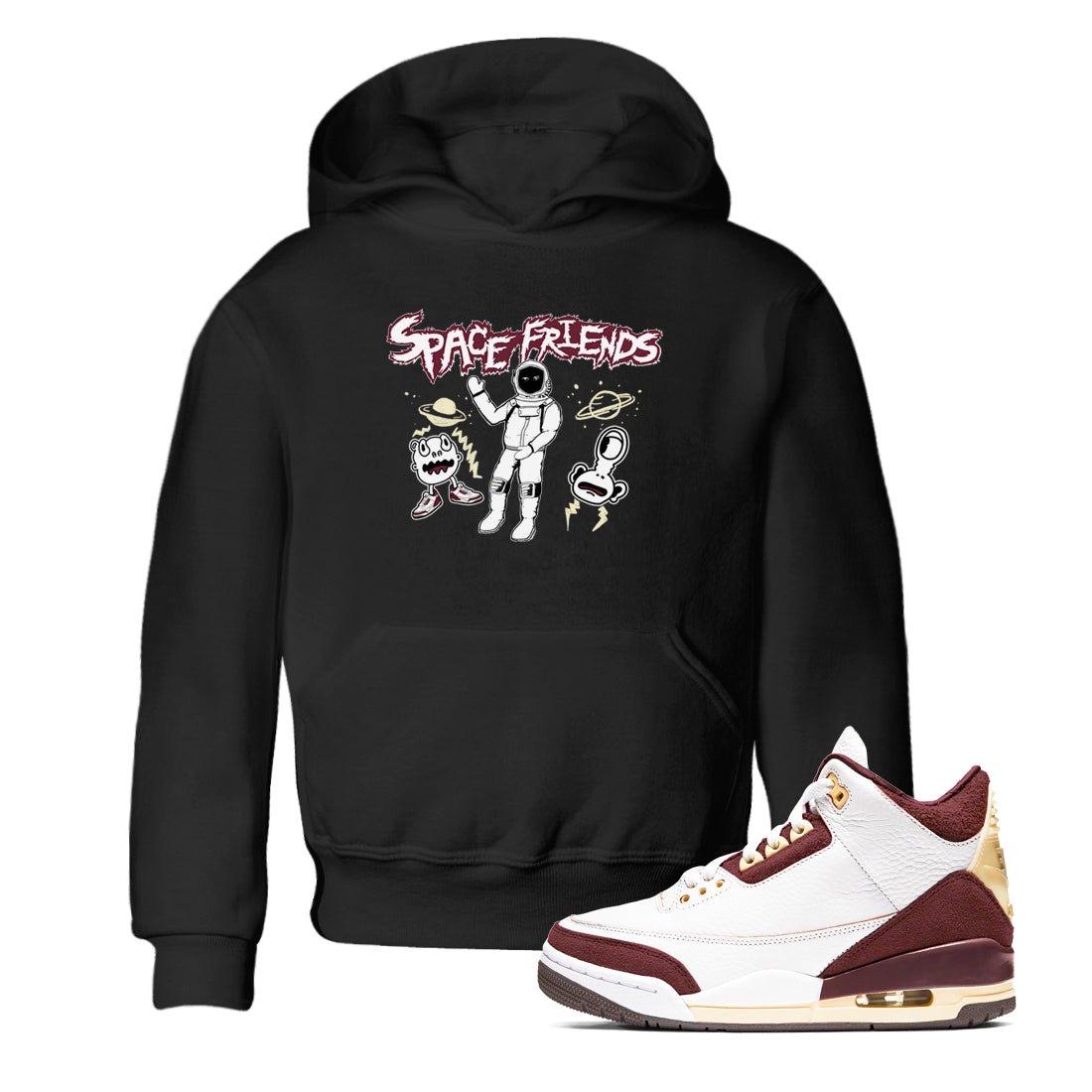 AJ3 A Ma Maniere x Burgundy Crush shirts to match jordans Space Friends sneaker match tees A Ma Maniére x Air Jordan 3 "Burgundy Crush" SNRT Sneaker Tees streetwear brand Baby and Youth Black 1 cotton tee