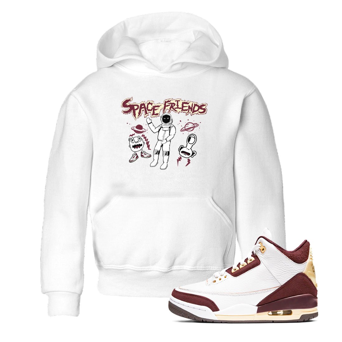 AJ3 A Ma Maniere x Burgundy Crush shirts to match jordans Space Friends sneaker match tees A Ma Maniére x Air Jordan 3 "Burgundy Crush" SNRT Sneaker Tees streetwear brand Baby and Youth White 1 cotton tee