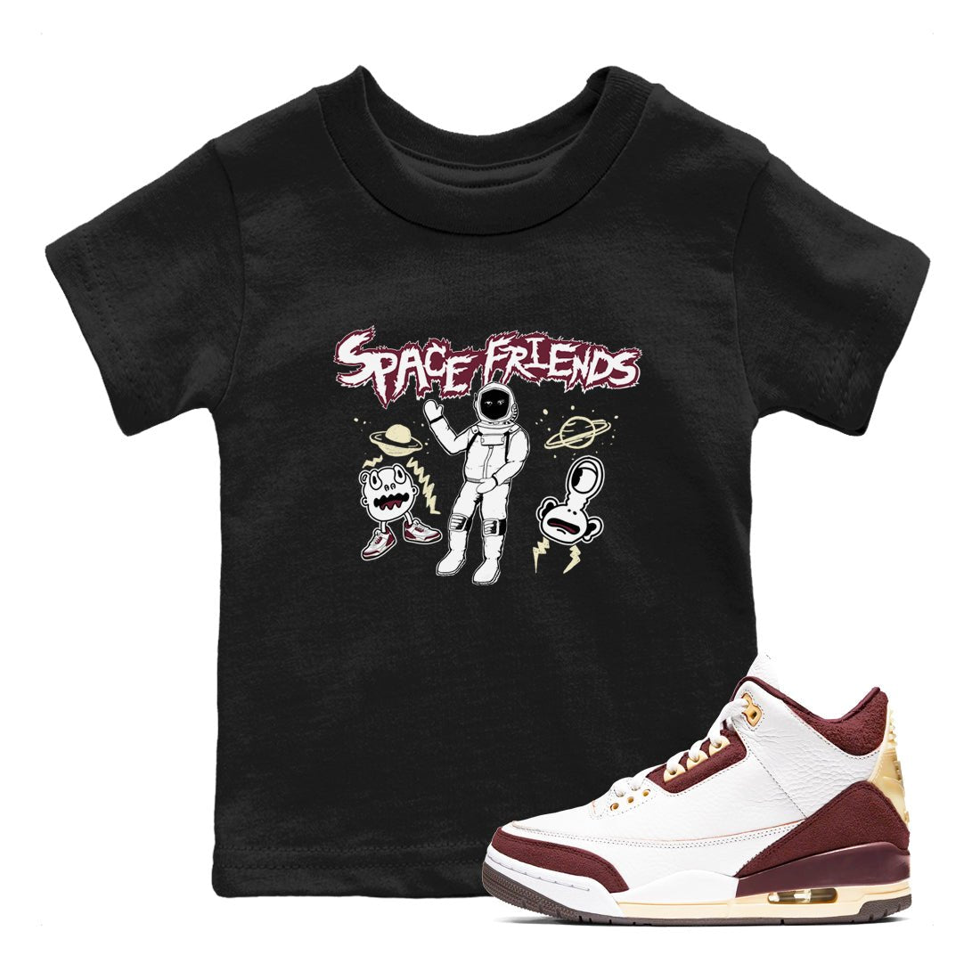 AJ3 A Ma Maniere x Burgundy Crush shirts to match jordans Space Friends sneaker match tees A Ma Maniére x Air Jordan 3 "Burgundy Crush" SNRT Sneaker Tees streetwear brand Baby and Youth Black 1 cotton tee