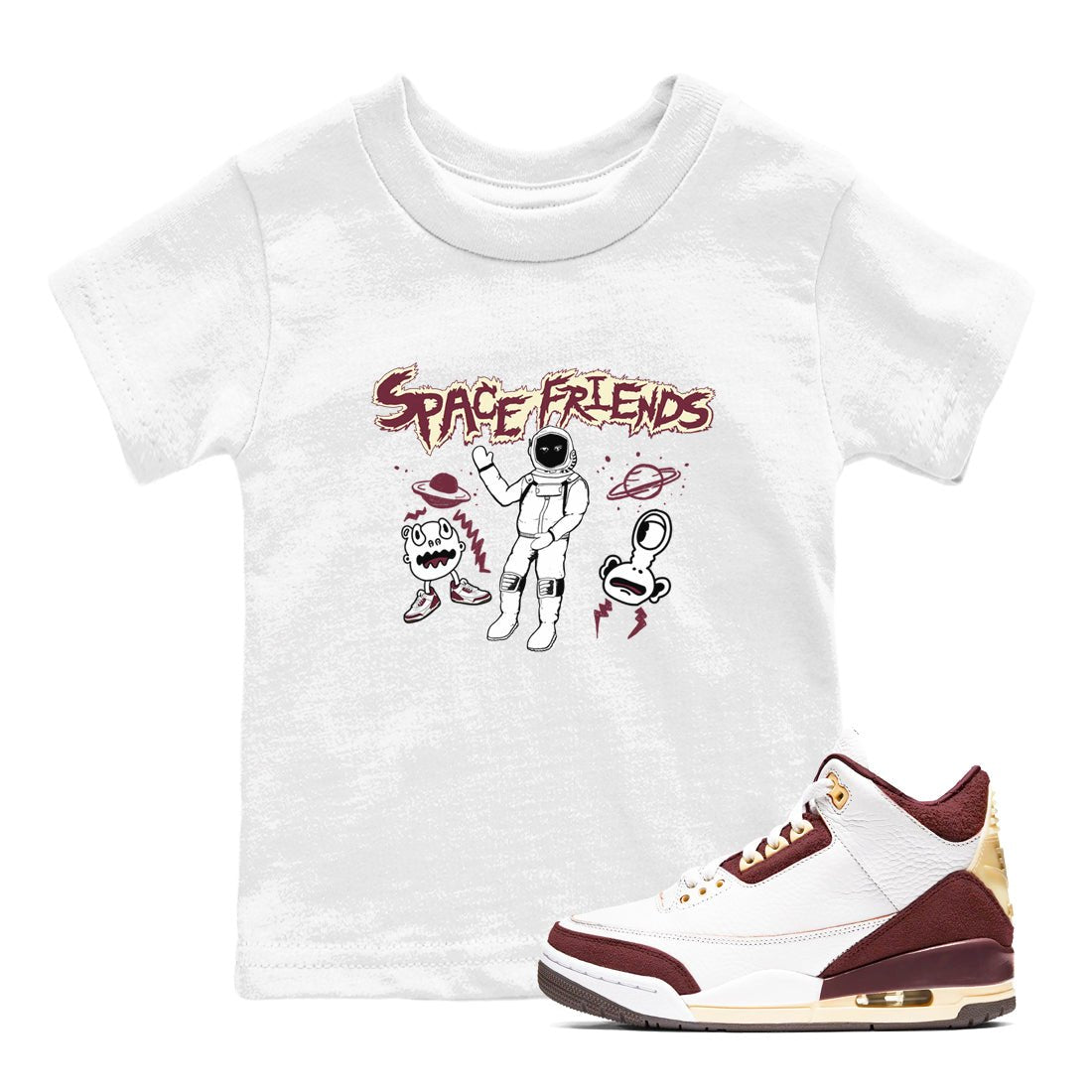 AJ3 A Ma Maniere x Burgundy Crush shirts to match jordans Space Friends sneaker match tees A Ma Maniére x Air Jordan 3 "Burgundy Crush" SNRT Sneaker Tees streetwear brand Baby and Youth White 1 cotton tee