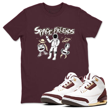AJ3 A Ma Maniere x Burgundy Crush shirts to match jordans Space Friends sneaker match tees A Ma Maniére x Air Jordan 3 "Burgundy Crush" SNRT Sneaker Tees streetwear brand Maroon 1 unisex cotton tee