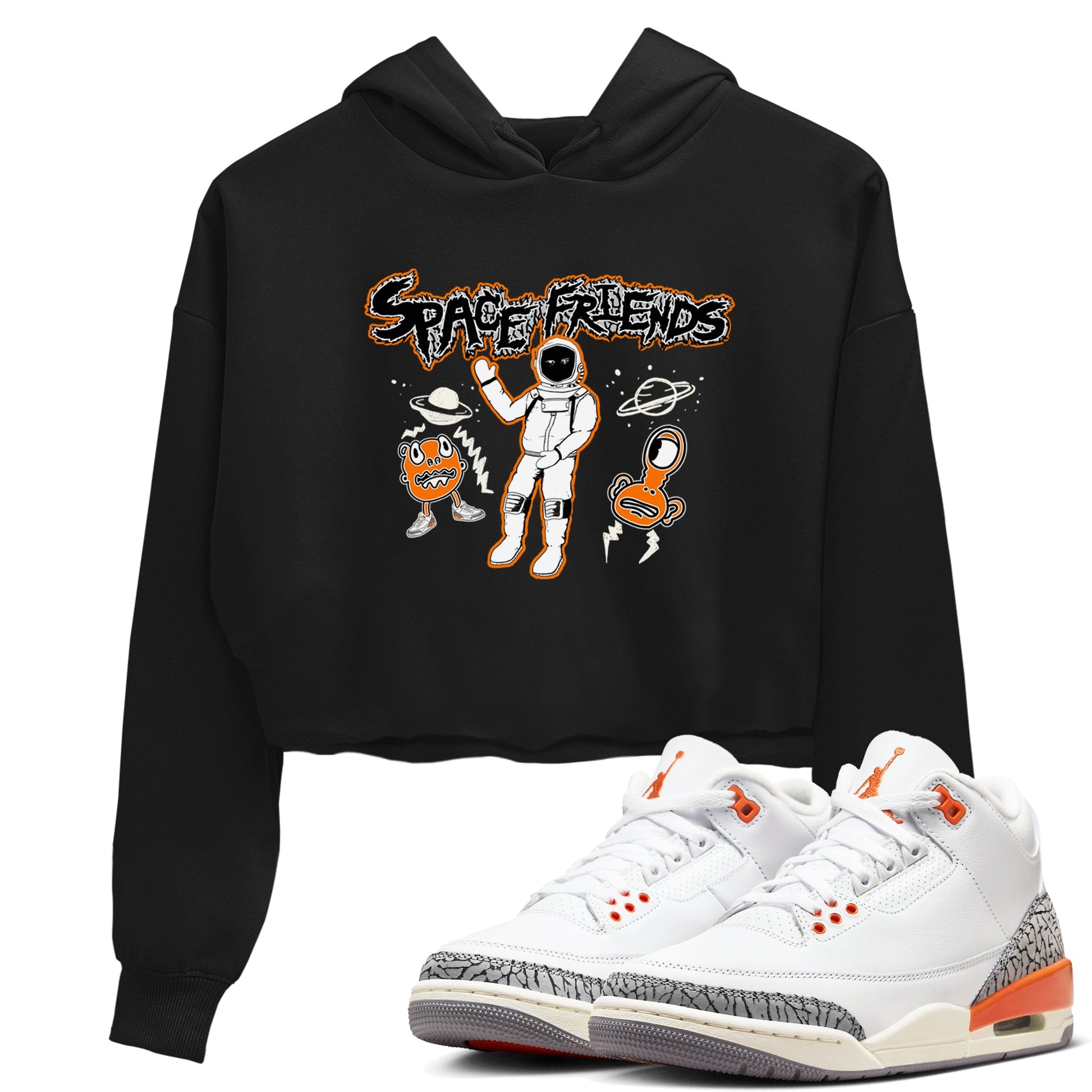 3s Georgia Peach shirt to match jordans Space Friends sneaker tees Air Jordan 3 Georgia Peach SNRT Sneaker Release Tees Black 1 crop length shirt