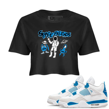 4s Military Blue shirt to match jordans Space Friends sneaker tees Air Jordan 4 Military Blue Streetwear Brand Streetwear Brand SNRT Sneaker Release Tees Black 1 crop length shirt