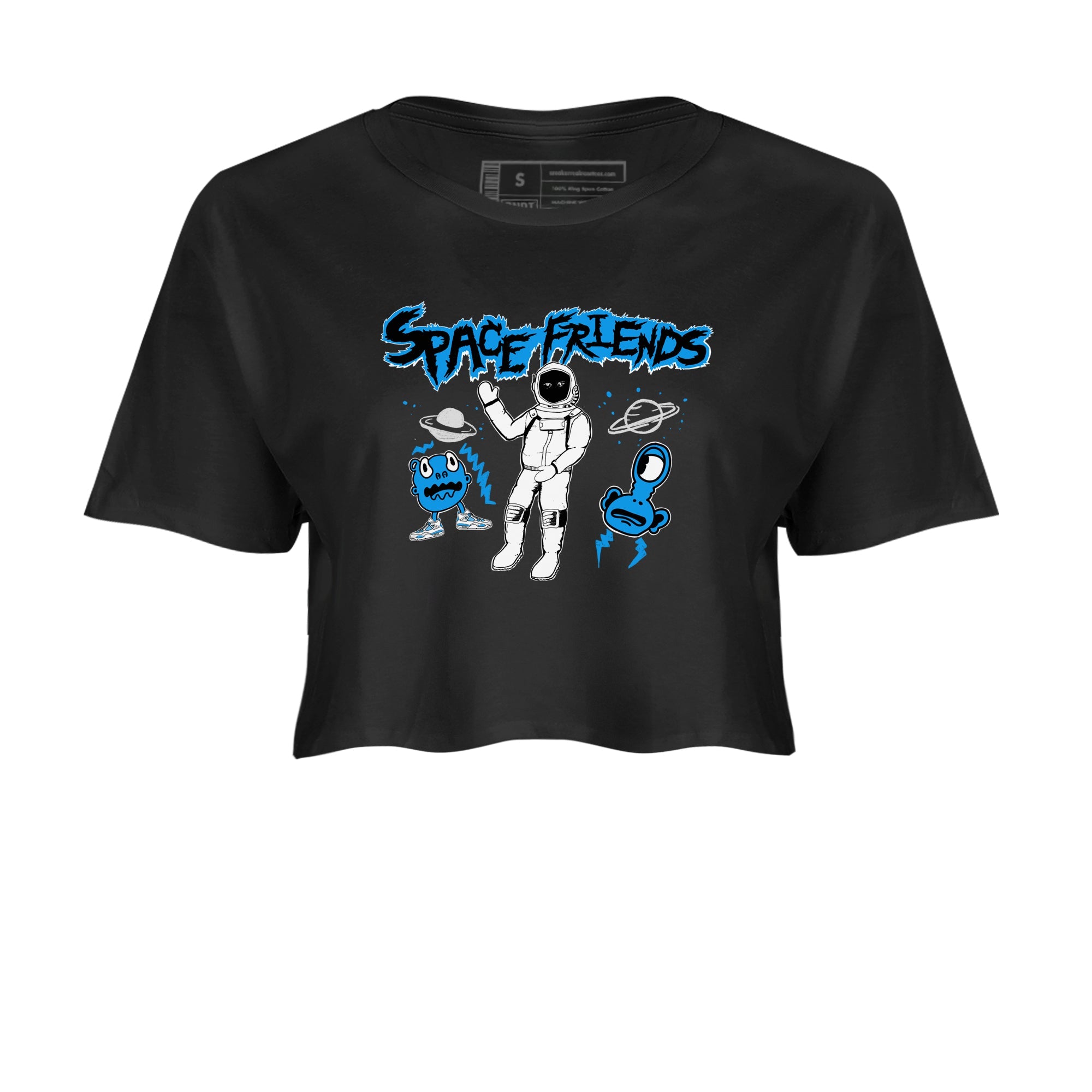 4s Military Blue shirt to match jordans Space Friends sneaker tees Air Jordan 4 Military Blue Streetwear Brand Streetwear Brand SNRT Sneaker Release Tees Black 2 crop length shirt