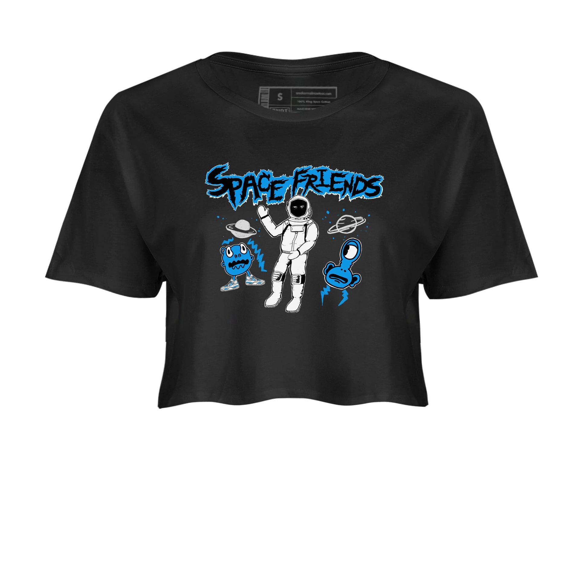 4s Military Blue shirt to match jordans Space Friends sneaker tees Air Jordan 4 Military Blue Streetwear Brand Streetwear Brand SNRT Sneaker Release Tees Black 2 crop length shirt