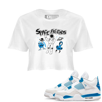 4s Military Blue shirt to match jordans Space Friends sneaker tees Air Jordan 4 Retro Military Blue Streetwear Brand SNRT Sneaker Release Tees White 1 crop length shirt