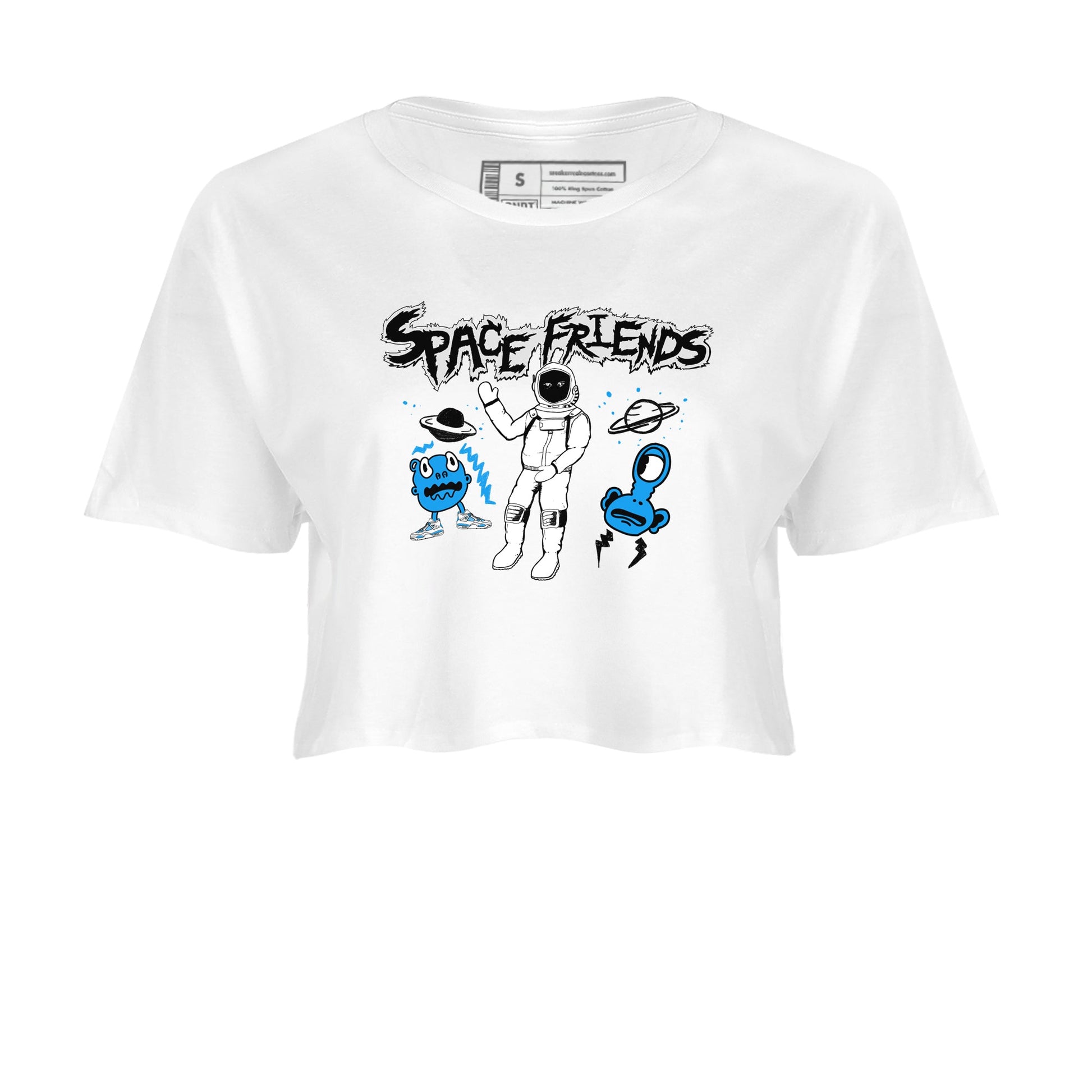 4s Military Blue shirt to match jordans Space Friends sneaker tees Air Jordan 4 Retro Military Blue Streetwear Brand SNRT Sneaker Release Tees White 2 crop length shirt