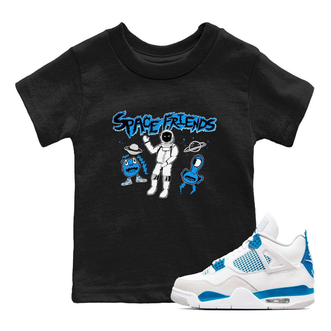 4s Military Blue shirt to match jordans Space Friends sneaker tees Air Jordan 4 Retro Military Blue Streetwear Brand SNRT Sneaker Release Tees baby toddler Black 1 cotton Shirt