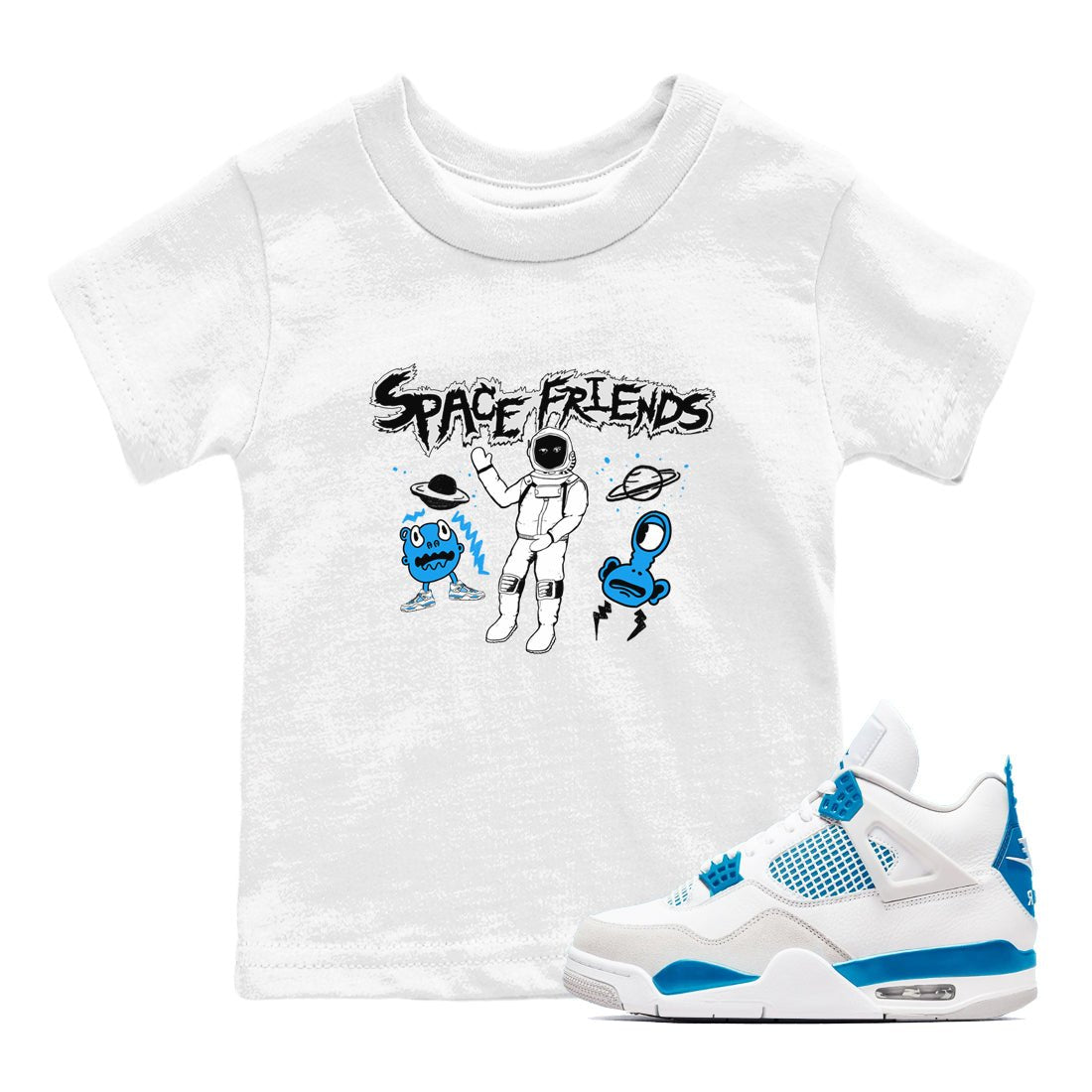 4s Military Blue shirt to match jordans Space Friends sneaker tees Air Jordan 4 Retro Military Blue Streetwear Brand SNRT Sneaker Release Tees baby toddler White 1 cotton Shirt