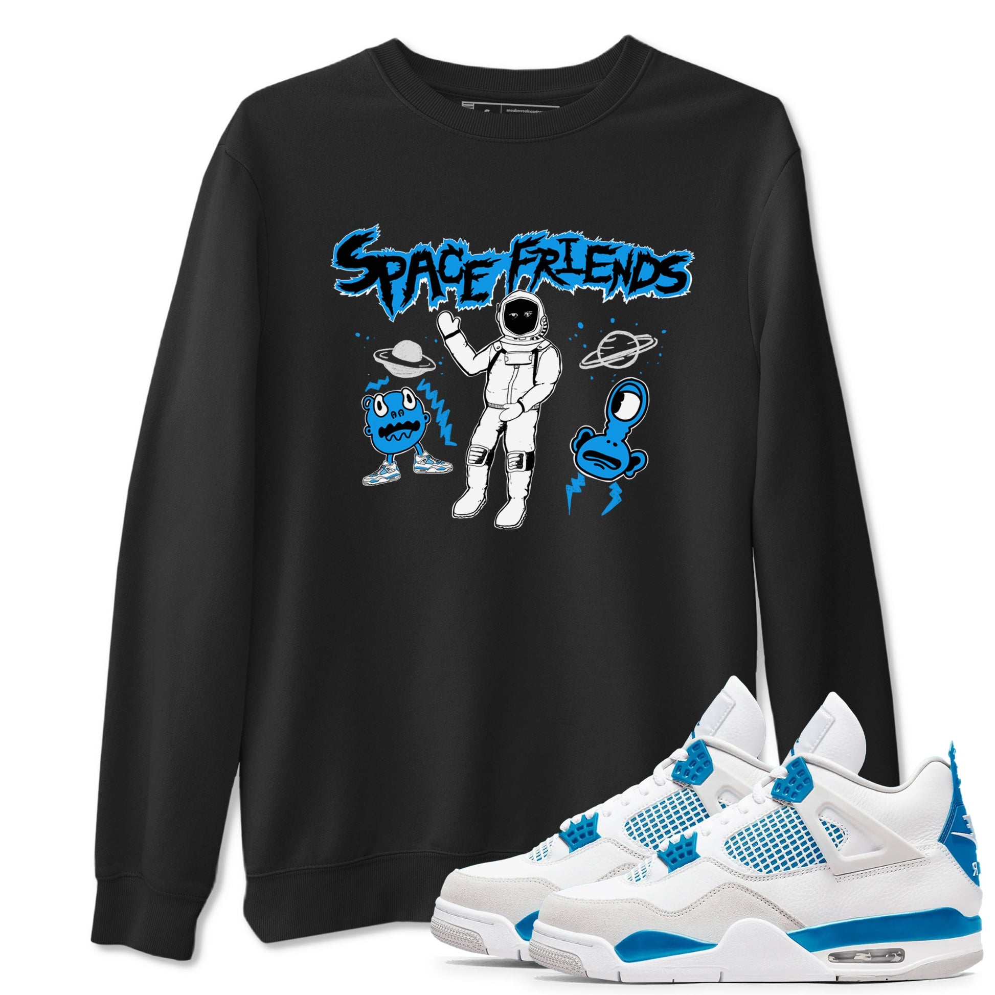 4s Military Blue shirt to match jordans Space Friends sneaker tees Air Jordan 4 Retro Military Blue Streetwear Brand SNRT Sneaker Release Tees unisex cotton Black 1 crew neck shirt