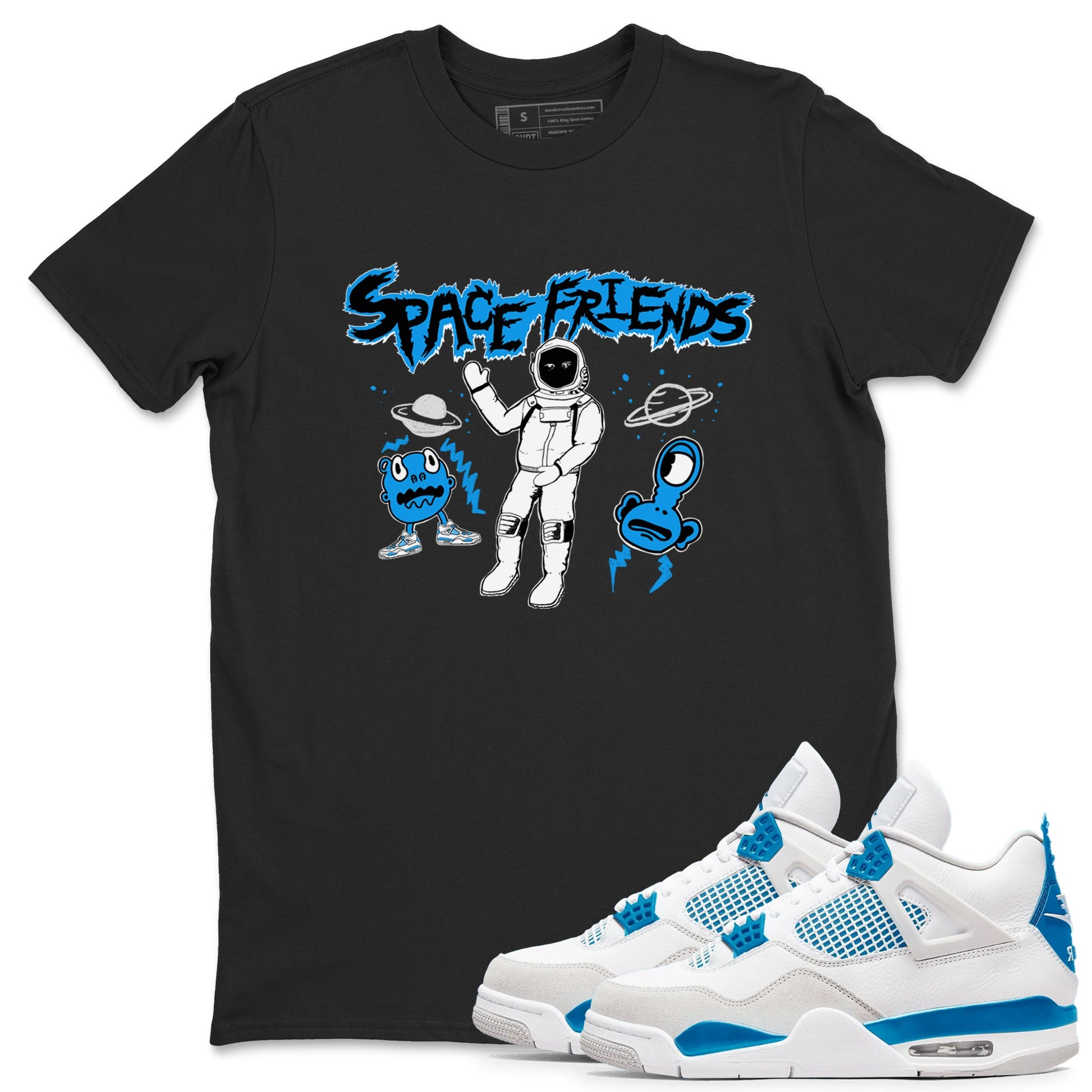 4s Military Blue shirt to match jordans Space Friends sneaker tees Air Jordan 4 Retro Military Blue Streetwear Brand SNRT Sneaker Release Tees unisex cotton Black 1 crew neck shirt