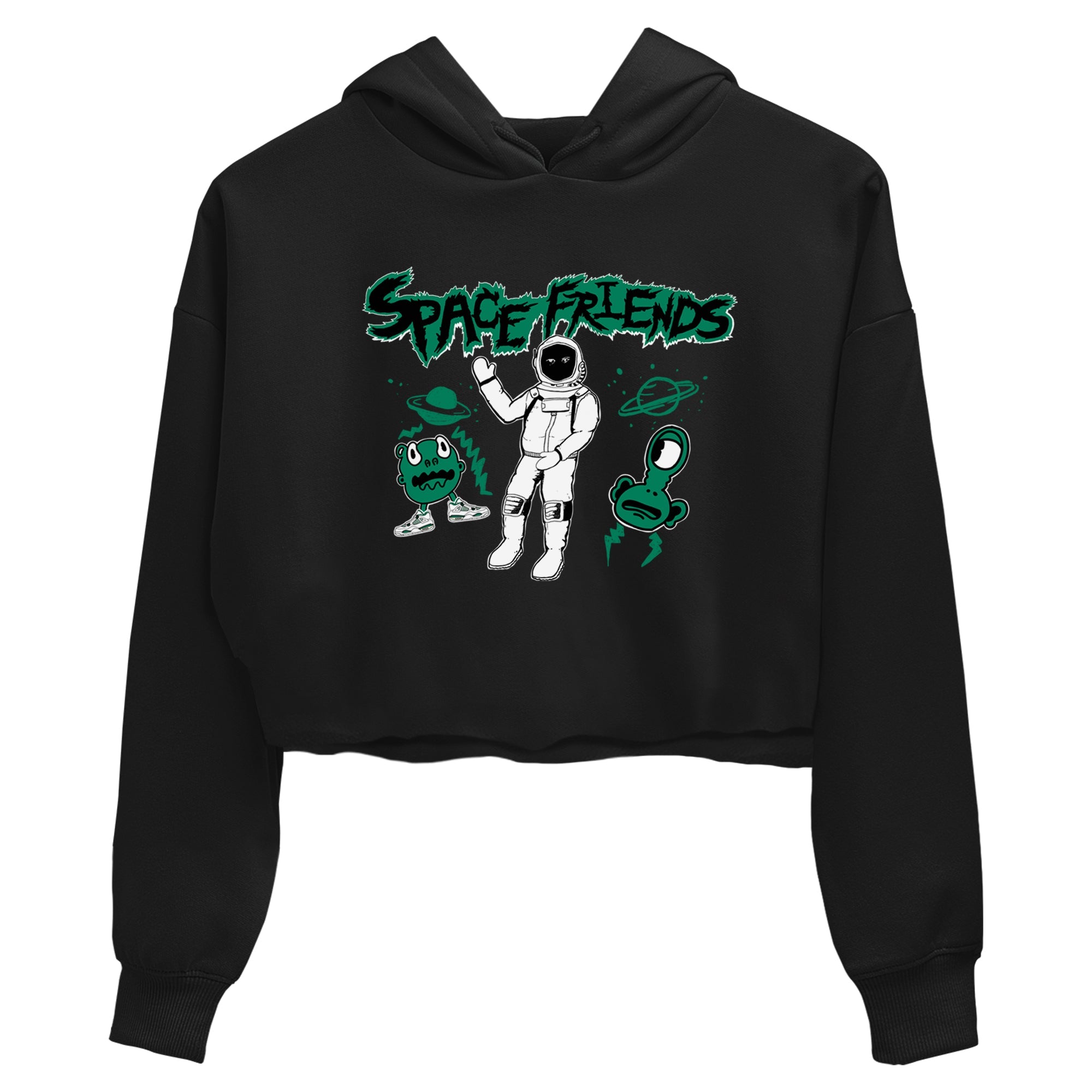 4s Oxidized Green shirts to match jordans Space Friends sneaker match tees Air Jordan 4 Oxidized Green SNRT Sneaker Tees streetwear brand Black 2 crop tee