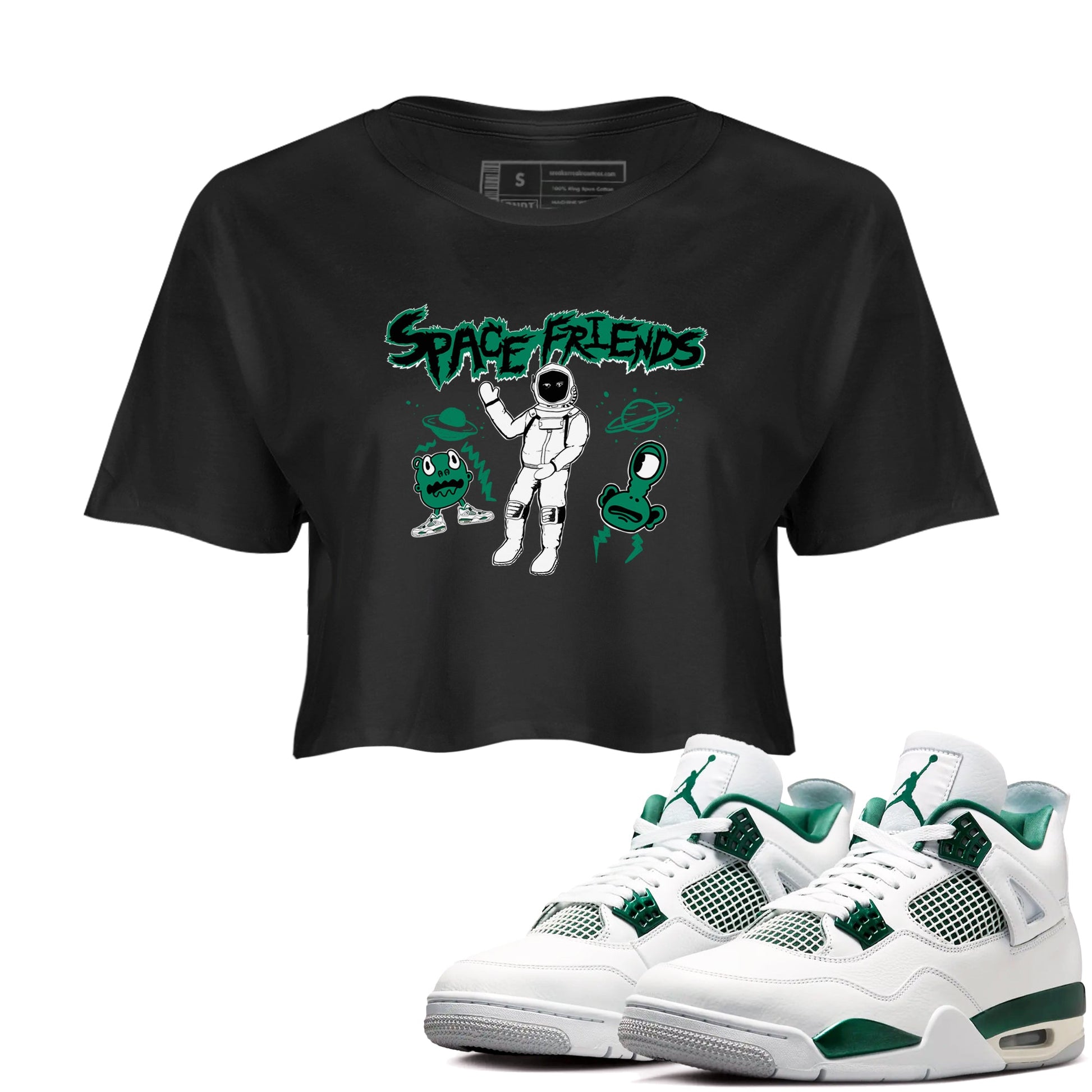 4s Oxidized Green shirts to match jordans Space Friends sneaker match tees Air Jordan 4 Oxidized Green SNRT Sneaker Tees streetwear brand Black 1 crop tee