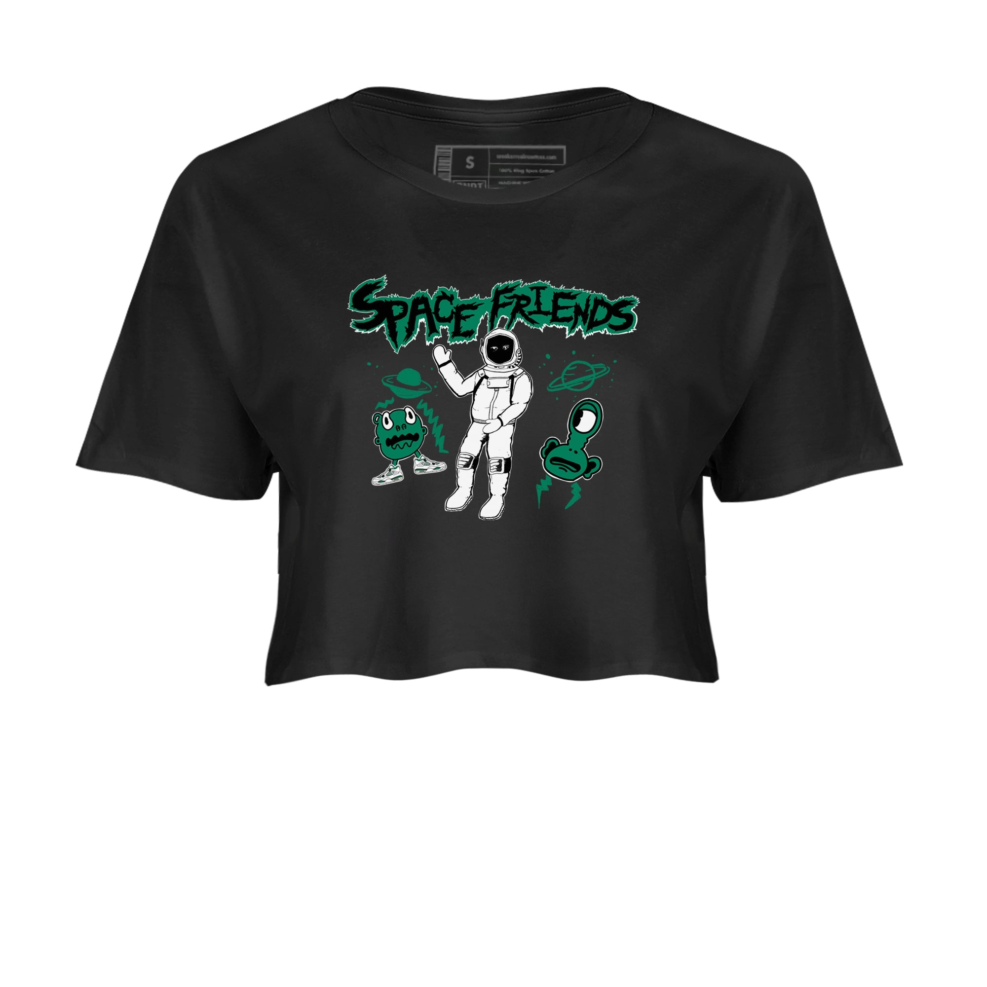 4s Oxidized Green shirts to match jordans Space Friends sneaker match tees Air Jordan 4 Oxidized Green SNRT Sneaker Tees streetwear brand Black 2 crop tee