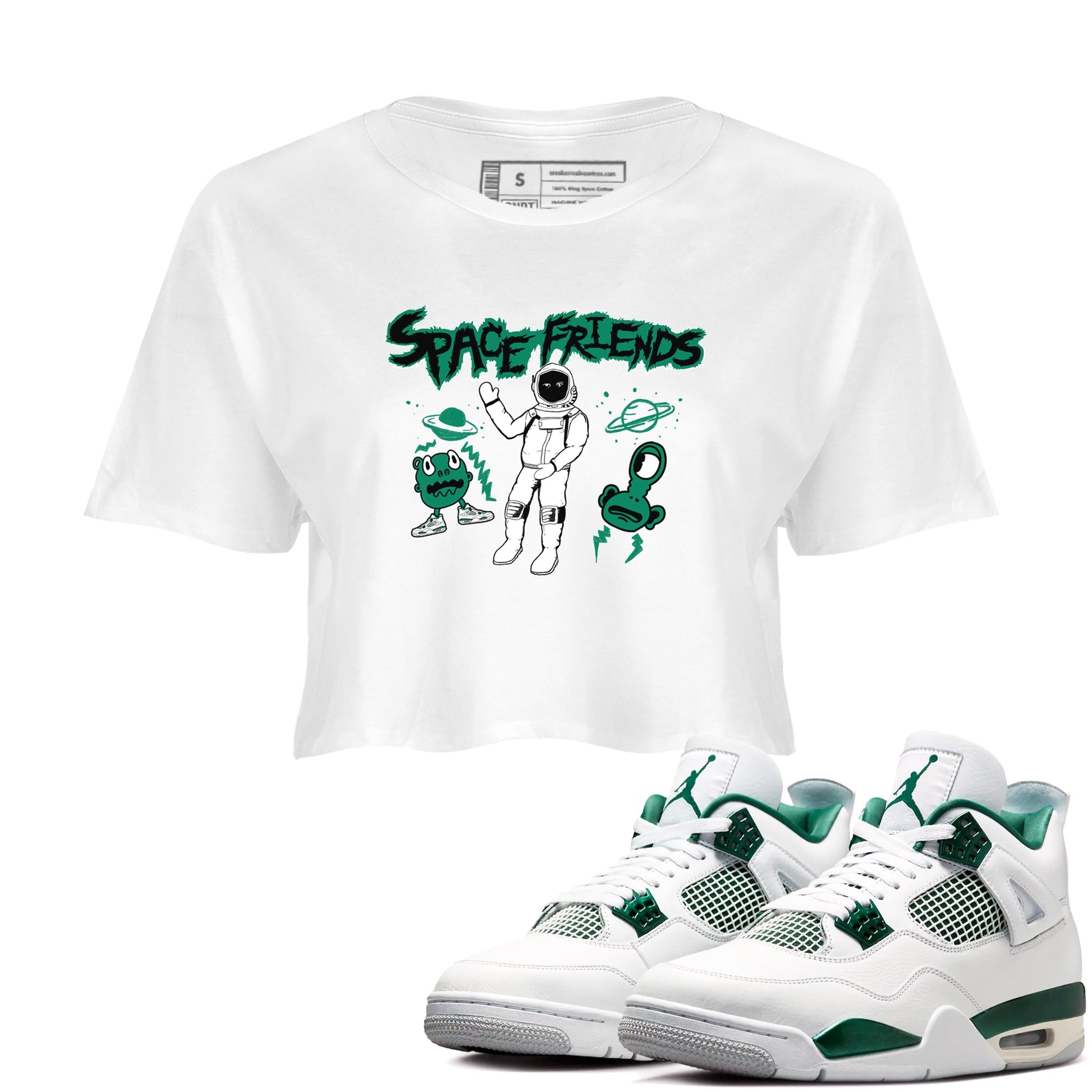 4s Oxidized Green shirts to match jordans Space Friends sneaker match tees Air Jordan 4 Oxidized Green SNRT Sneaker Tees streetwear brand White 1 crop tee