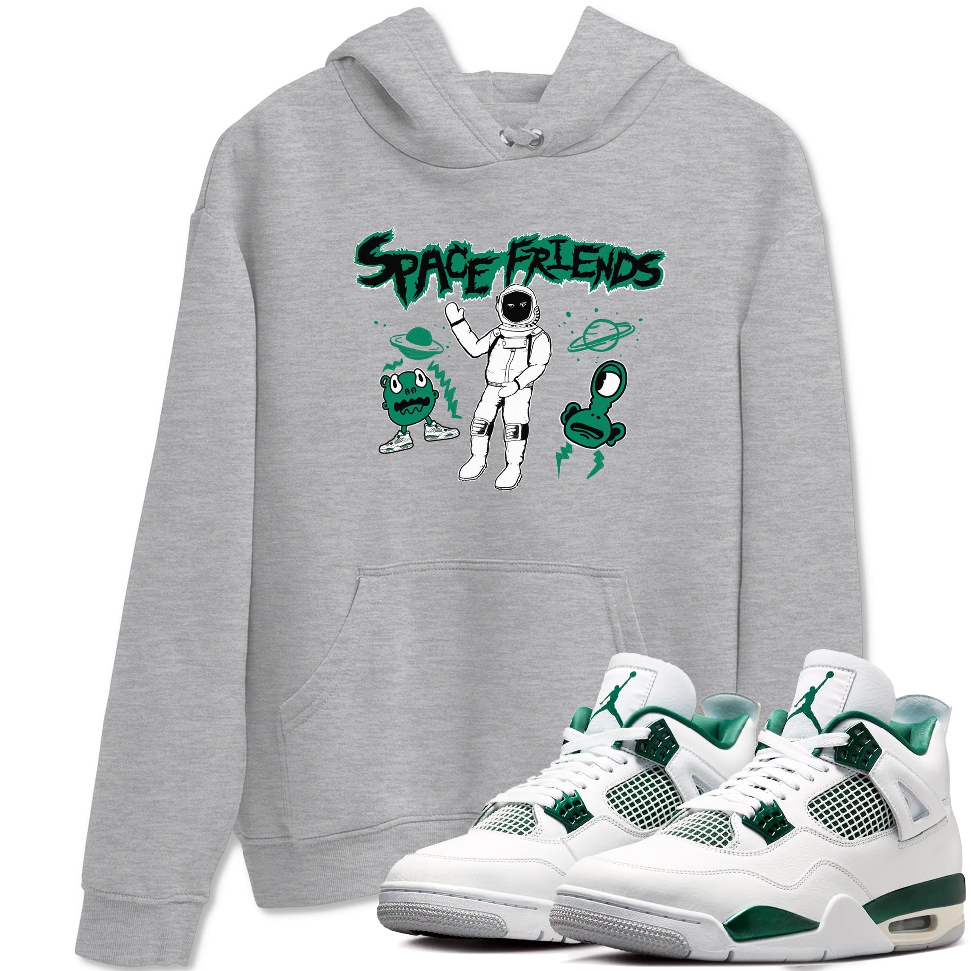 4s Oxidized Green shirts to match jordans Space Friends sneaker match tees Air Jordan 4 Oxidized Green SNRT Sneaker Tees streetwear brand Heather Grey 1 unisex cotton tee