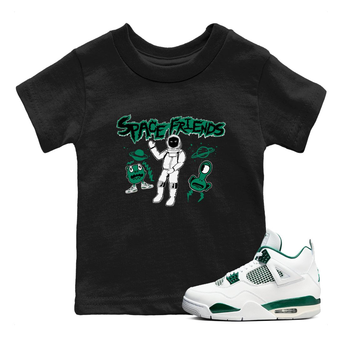 4s Oxidized Green shirts to match jordans Space Friends sneaker match tees Air Jordan 4 Oxidized Green SNRT Sneaker Tees streetwear brand Baby and Youth Black 1 cotton tee