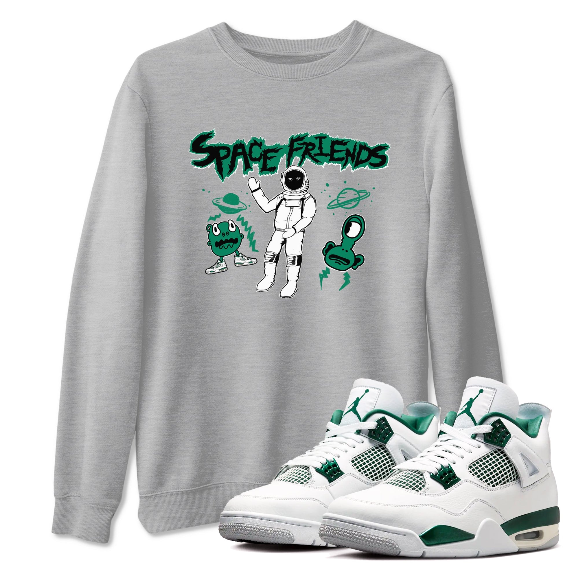 4s Oxidized Green shirts to match jordans Space Friends sneaker match tees Air Jordan 4 Oxidized Green SNRT Sneaker Tees streetwear brand Heather Grey 1 unisex cotton tee