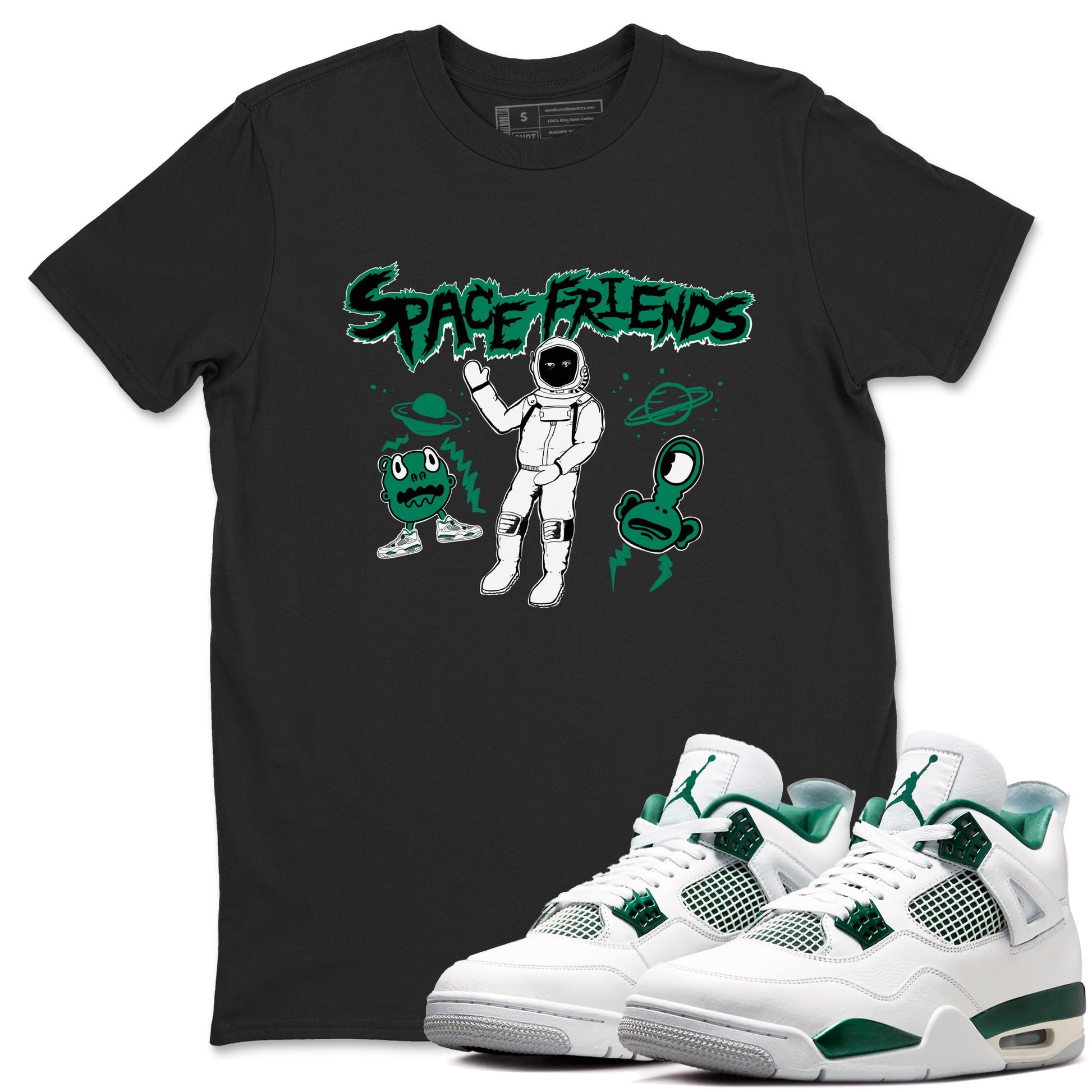 4s Oxidized Green shirts to match jordans Space Friends sneaker match tees Air Jordan 4 Oxidized Green SNRT Sneaker Tees streetwear brand Black 1 unisex cotton tee