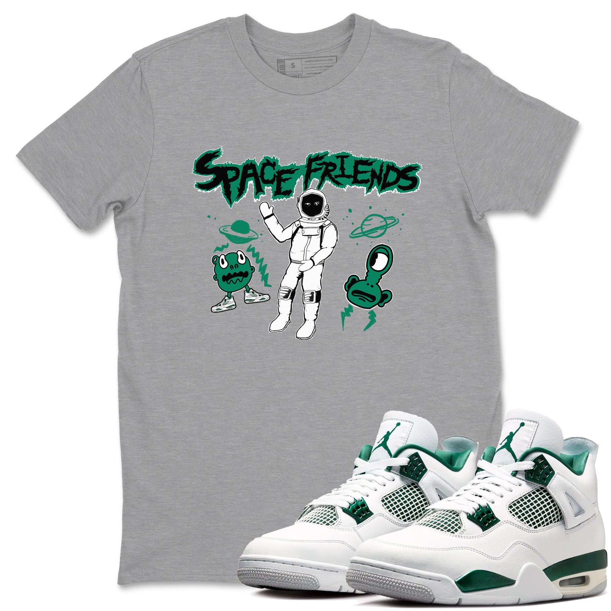 4s Oxidized Green shirts to match jordans Space Friends sneaker match tees Air Jordan 4 Oxidized Green SNRT Sneaker Tees streetwear brand Heather Grey 1 unisex cotton tee