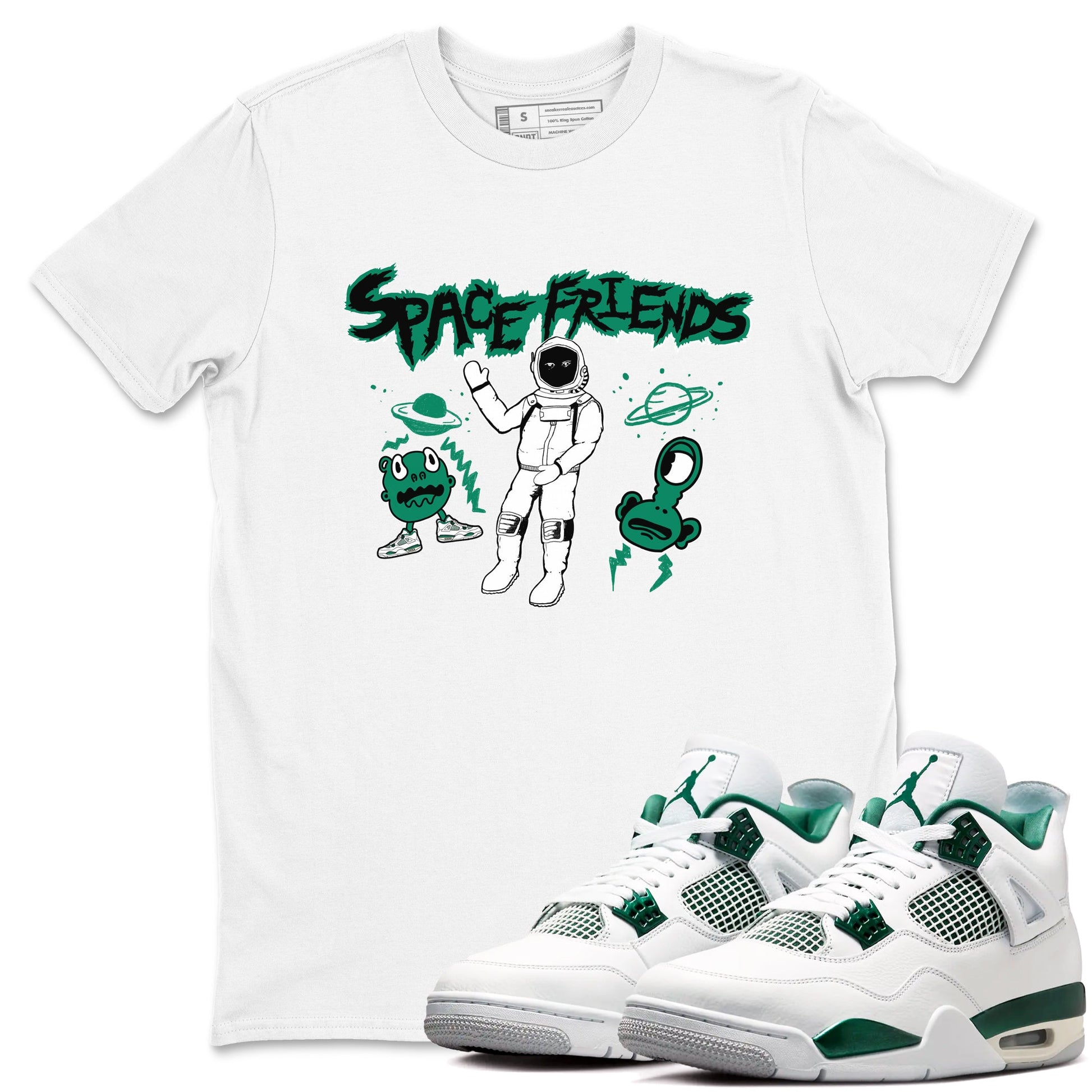 4s Oxidized Green shirts to match jordans Space Friends sneaker match tees Air Jordan 4 Oxidized Green SNRT Sneaker Tees streetwear brand White 1 unisex cotton tee