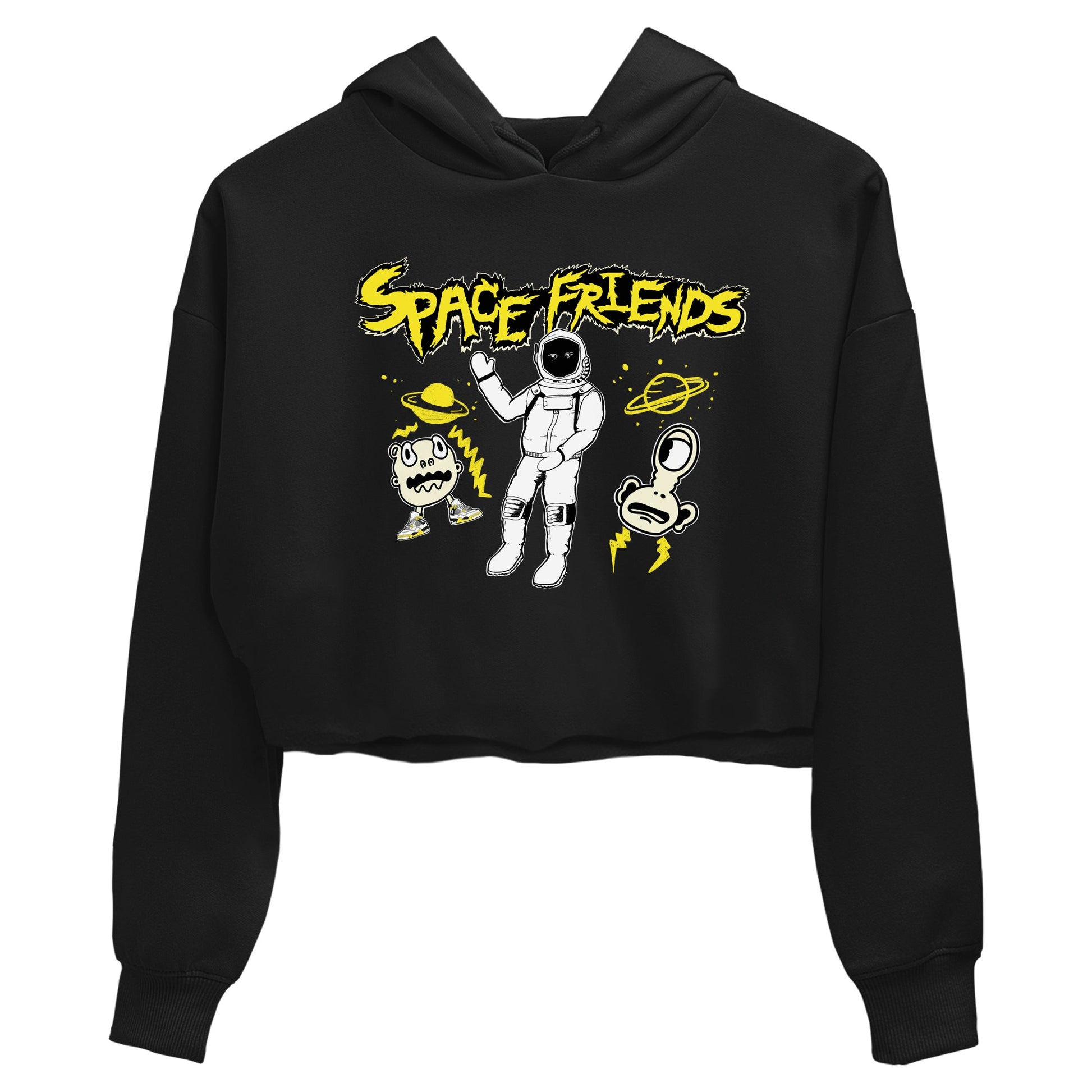 4s Vivid Sulfur shirt to match jordans Space Friends sneaker tees Air Jordan 4 Vivid Sulfur Streetwear Brand Streetwear Brand SNRT Sneaker Release Tees Black 2 crop length shirt