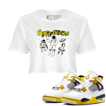 4s Vivid Sulfur shirt to match jordans Space Friends sneaker tees AJ4 Vivid Sulfur Streetwear Brand SNRT Sneaker Tees White 1 crop length shirt