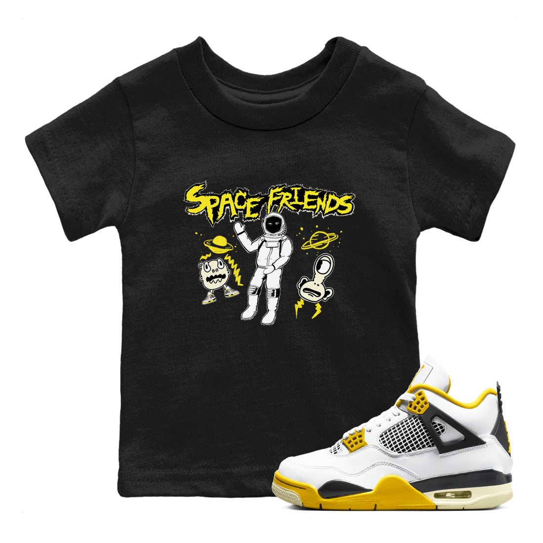 4s Vivid Sulfur shirt to match jordans Space Friends sneaker tees AJ4 Vivid Sulfur Streetwear Brand SNRT Sneaker Tees baby toddler Black 1 cotton Shirt