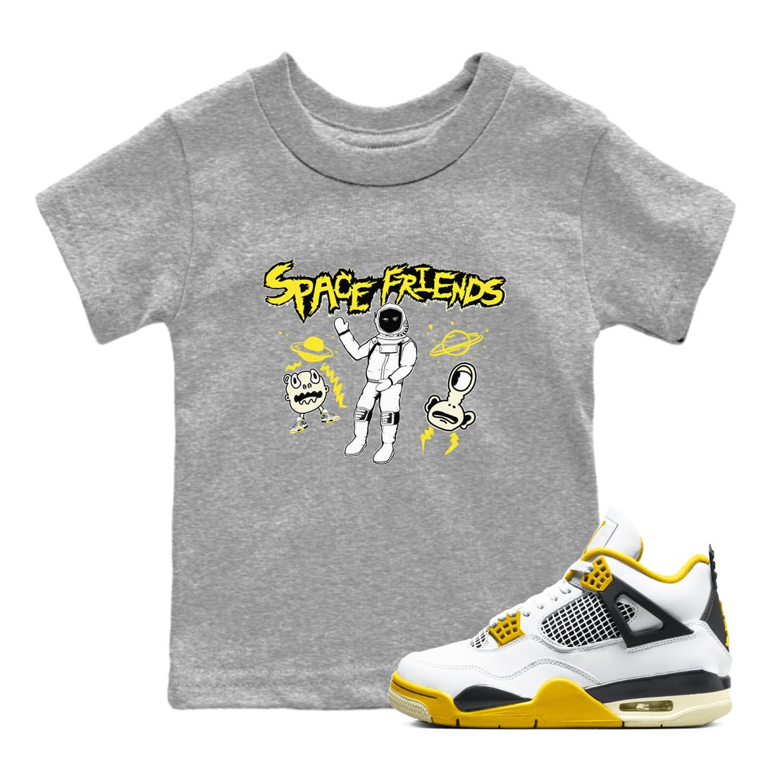 4s Vivid Sulfur shirt to match jordans Space Friends sneaker tees AJ4 Vivid Sulfur Streetwear Brand SNRT Sneaker Tees baby toddler Heather Grey 1 cotton Shirt