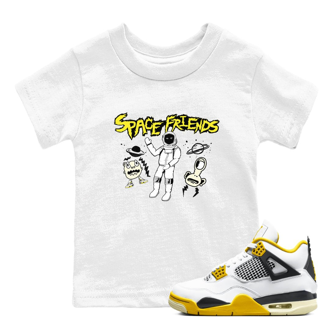 4s Vivid Sulfur shirt to match jordans Space Friends sneaker tees AJ4 Vivid Sulfur Streetwear Brand SNRT Sneaker Tees baby toddler White 1 cotton Shirt