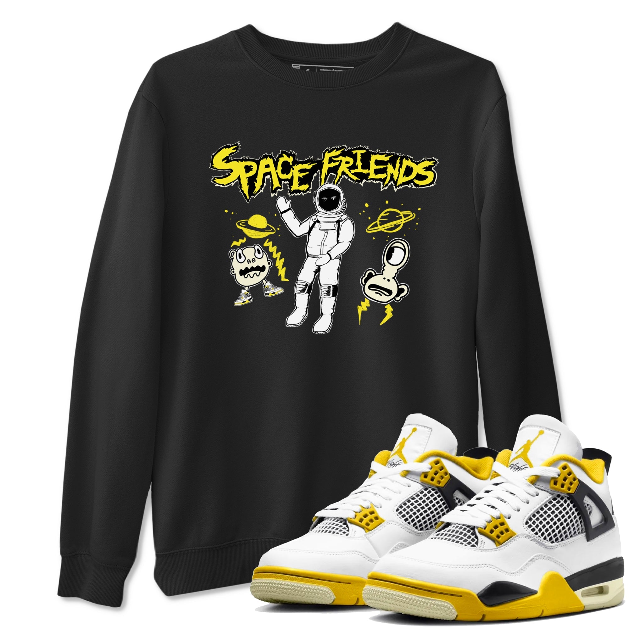 4s Vivid Sulfur shirt to match jordans Space Friends sneaker tees AJ4 Vivid Sulfur Streetwear Brand SNRT Sneaker Tees unisex cotton Black 1 crew neck shirt