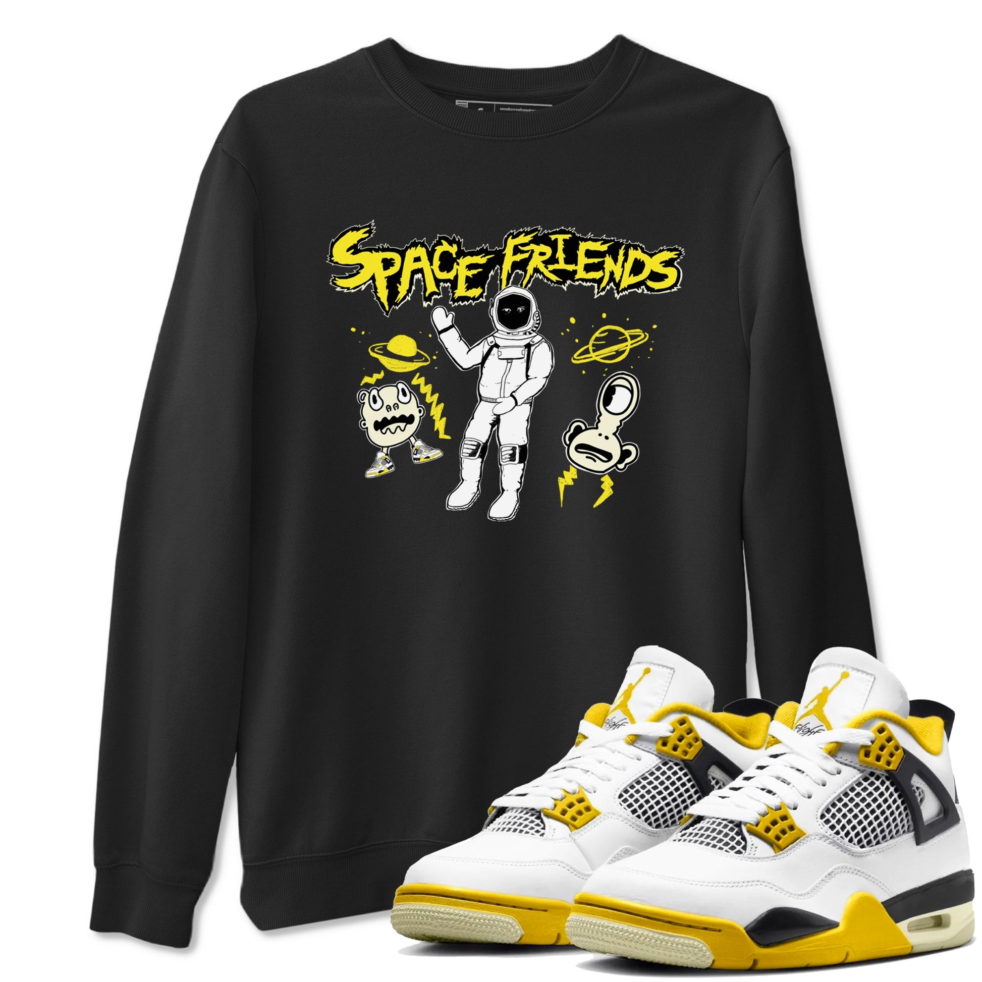 4s Vivid Sulfur shirt to match jordans Space Friends sneaker tees AJ4 Vivid Sulfur Streetwear Brand SNRT Sneaker Tees unisex cotton Black 1 crew neck shirt