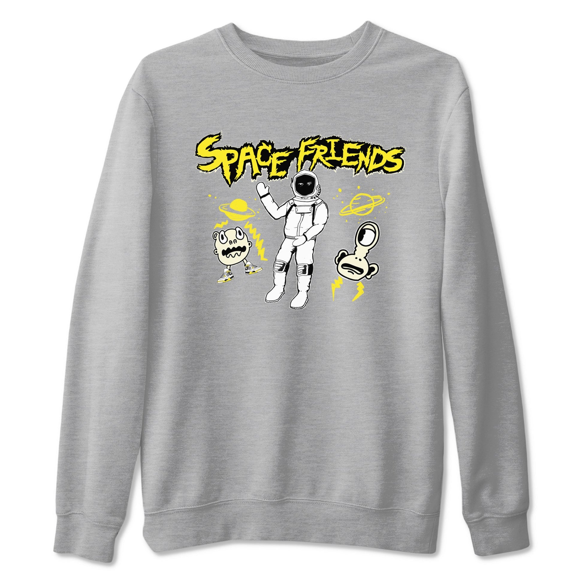 4s Vivid Sulfur shirt to match jordans Space Friends sneaker tees AJ4 Vivid Sulfur Streetwear Brand SNRT Sneaker Tees unisex cotton Heather Grey 2 crew neck shirt