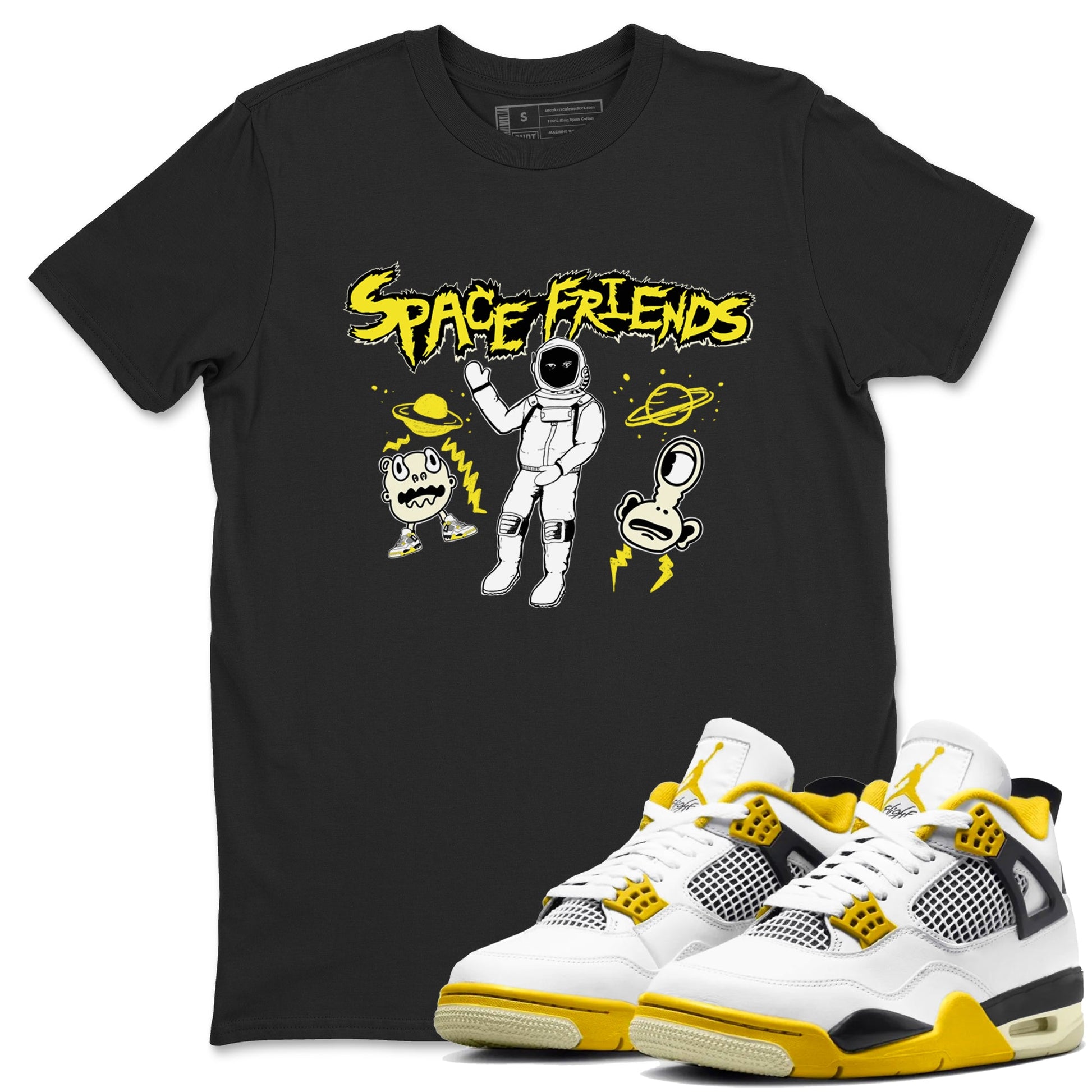 4s Vivid Sulfur shirt to match jordans Space Friends sneaker tees AJ4 Vivid Sulfur Streetwear Brand SNRT Sneaker Tees unisex cotton Black 1 crew neck shirt