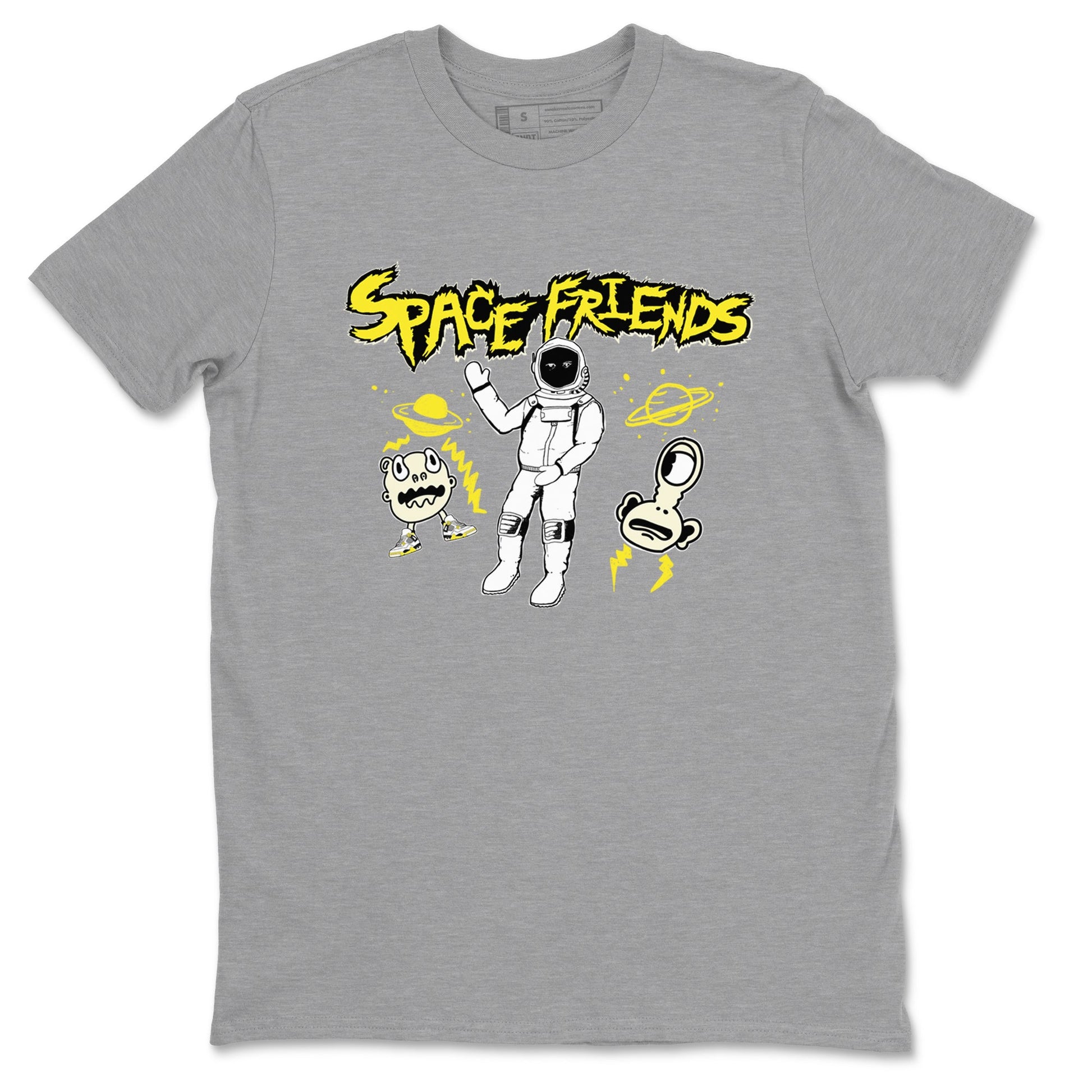 4s Vivid Sulfur shirt to match jordans Space Friends sneaker tees AJ4 Vivid Sulfur Streetwear Brand SNRT Sneaker Tees unisex cotton Heather Grey 2 crew neck shirt