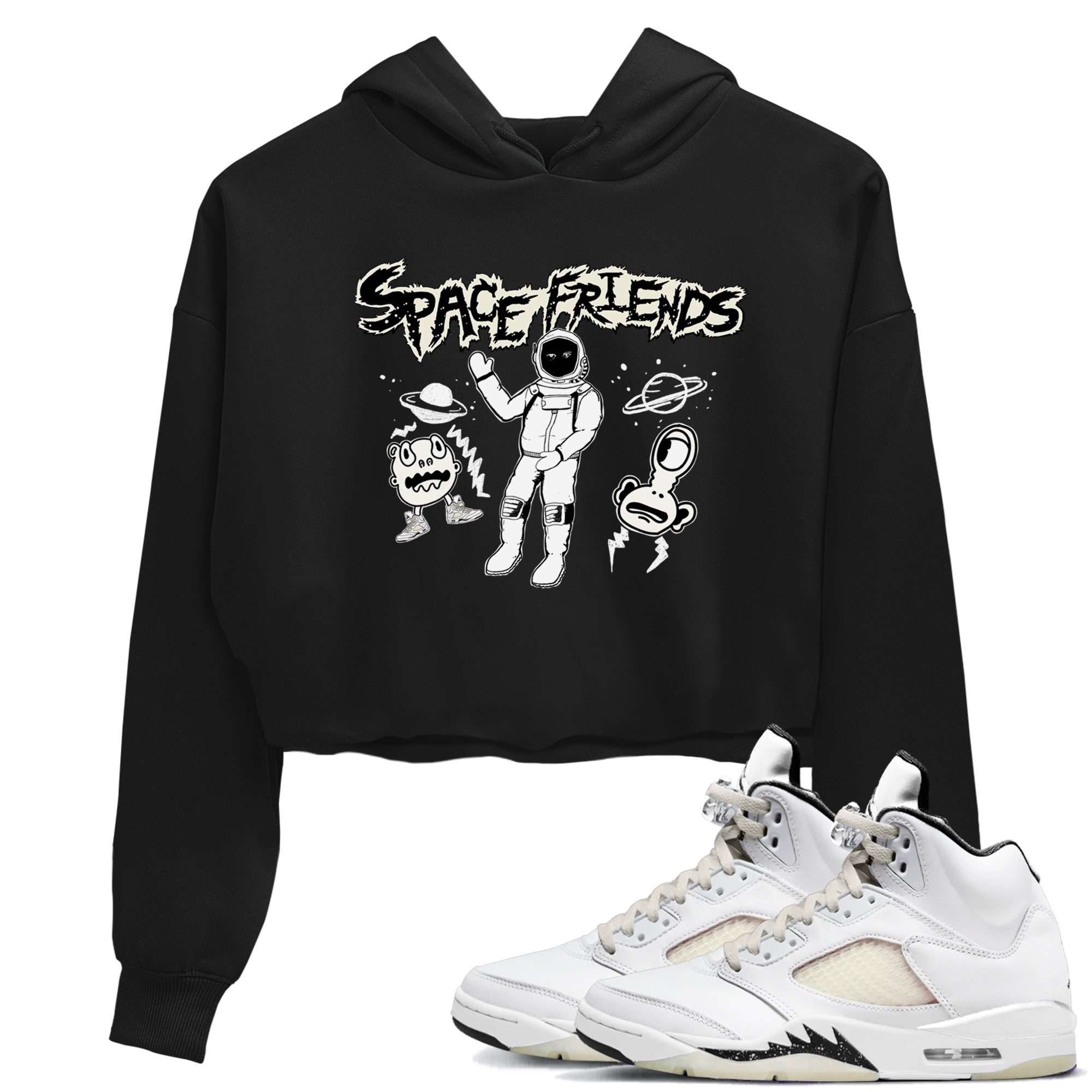 Air Jordan 5 Sail shirt to match jordans Space Friends sneaker tees Air Jordan 5 Sail Streetwear Brand Streetwear Brand SNRT Sneaker Release Tees Black 1 crop length shirt