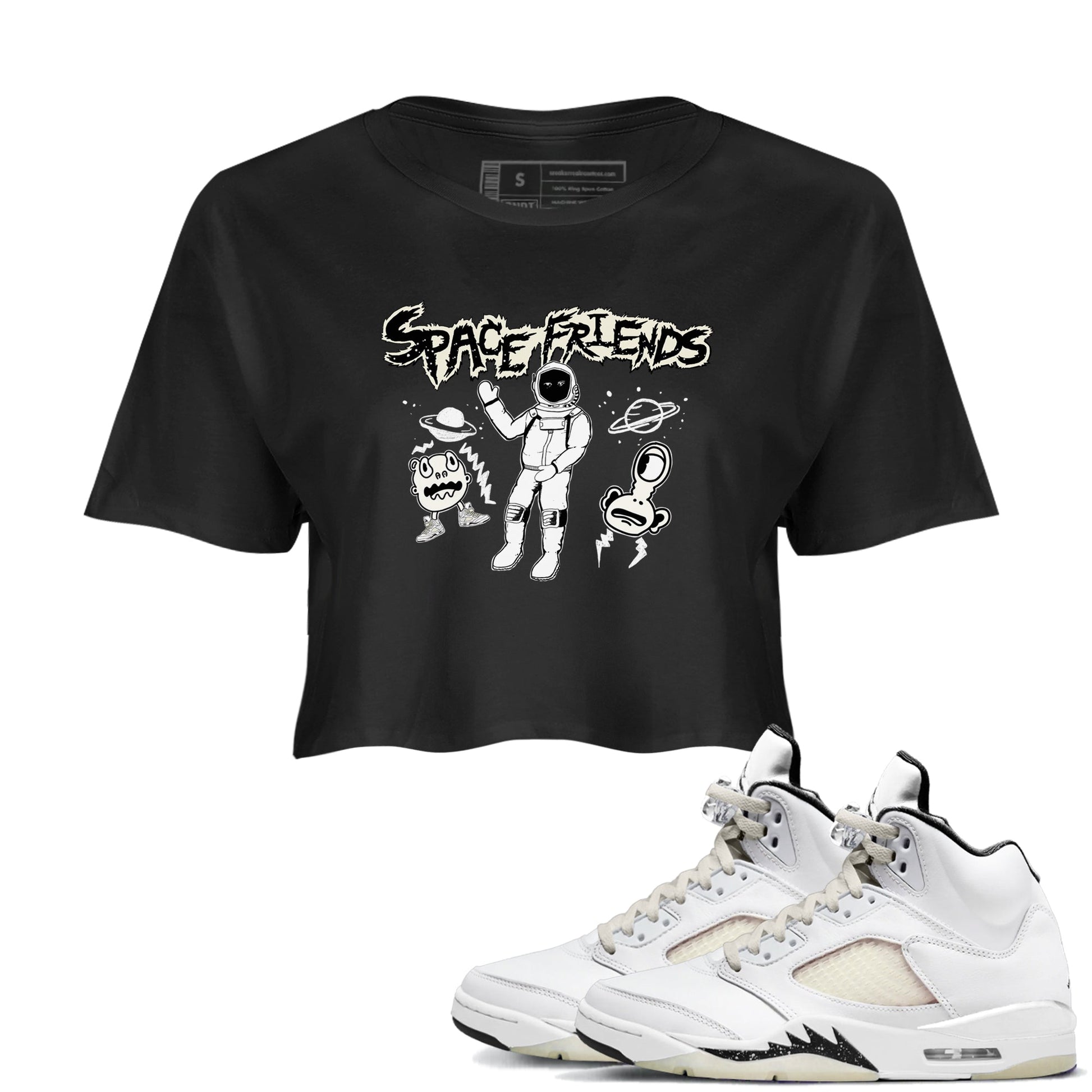 Air Jordan 5 Sail shirt to match jordans Space Friends sneaker tees Air Jordan 5 Sail Streetwear Brand Streetwear Brand SNRT Sneaker Release Tees Black 1 crop length shirt