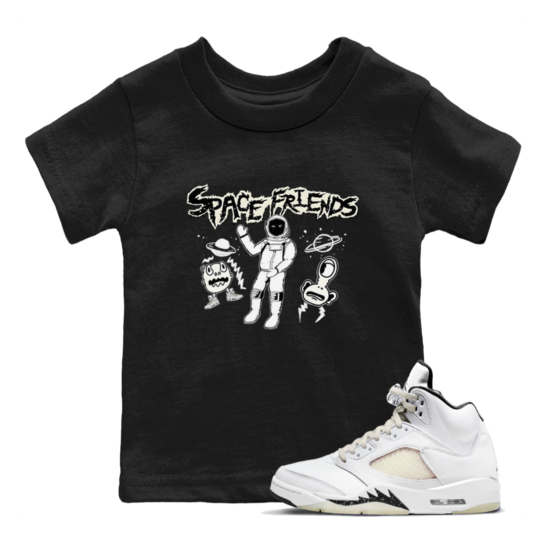 Air Jordan 5 Sail shirt to match jordans Space Friends sneaker tees Jordan 5 SE Sail Streetwear Brand SNRT Sneaker Tees baby toddler Black 1 cotton Shirt