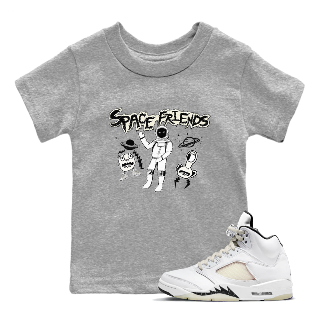Air Jordan 5 Sail shirt to match jordans Space Friends sneaker tees Jordan 5 SE Sail Streetwear Brand SNRT Sneaker Tees baby toddler Heather Grey 1 cotton Shirt