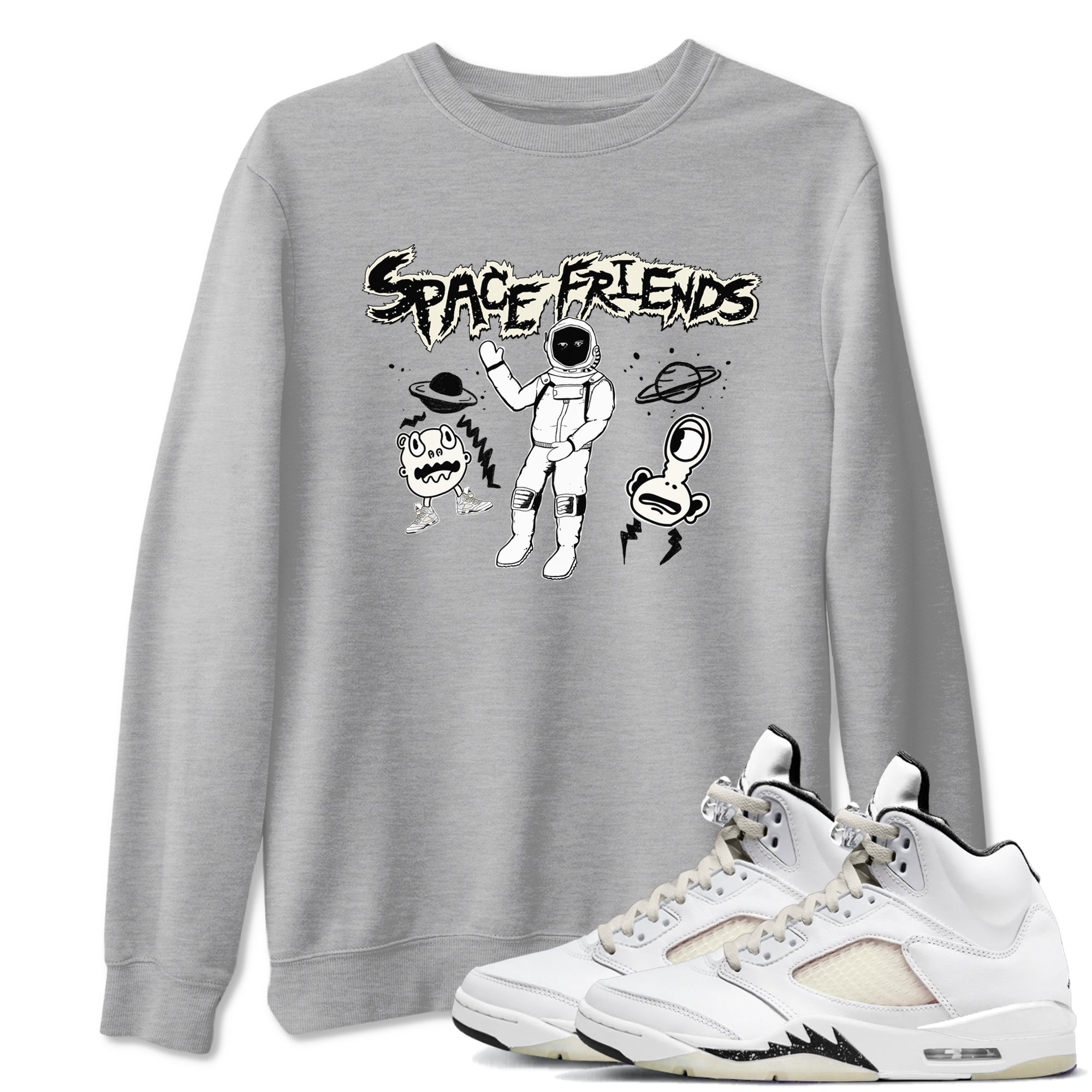 Air Jordan 5 Sail shirt to match jordans Space Friends sneaker tees Jordan 5 SE Sail Streetwear Brand SNRT Sneaker Tees unisex cotton Heather Grey 1 crew neck shirt