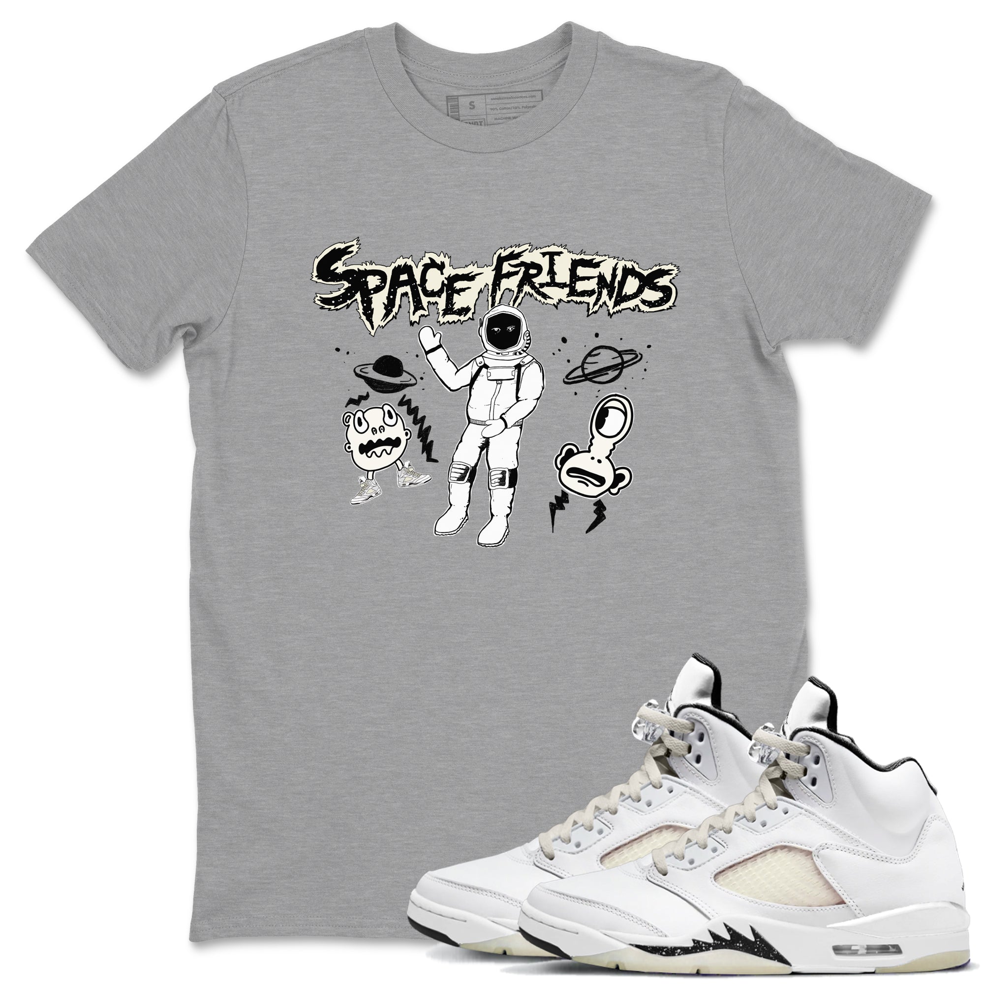 Air Jordan 5 Sail shirt to match jordans Space Friends sneaker tees Jordan 5 SE Sail Streetwear Brand SNRT Sneaker Tees unisex cotton Heather Grey 1 crew neck shirt