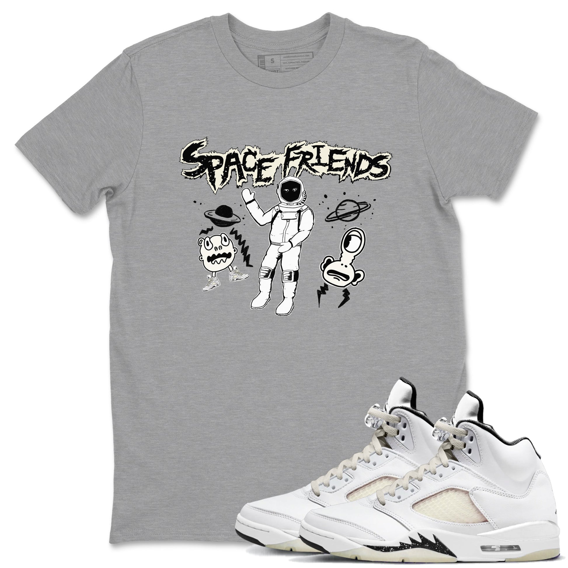 Air Jordan 5 Sail shirt to match jordans Space Friends sneaker tees Jordan 5 SE Sail Streetwear Brand SNRT Sneaker Tees unisex cotton Heather Grey 1 crew neck shirt