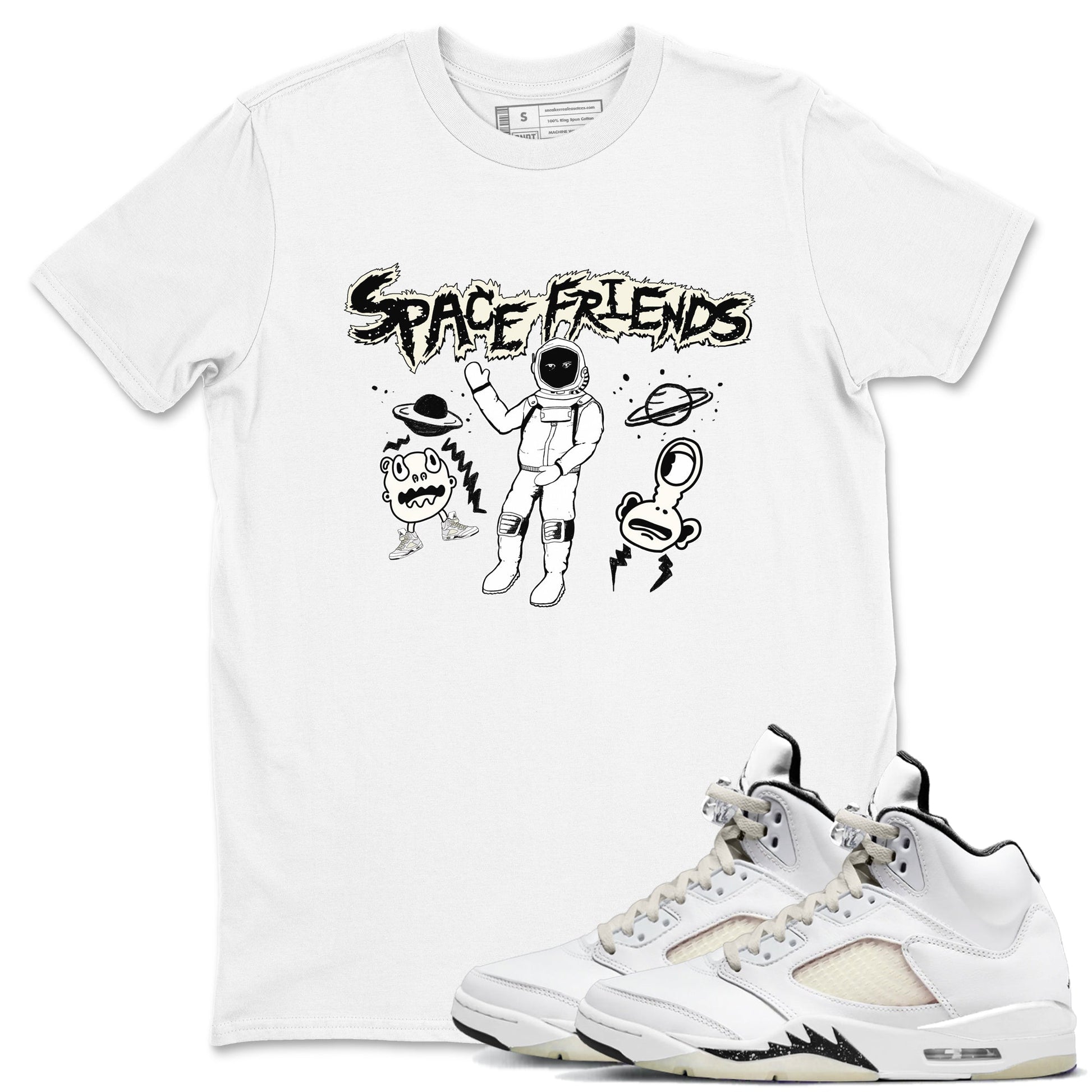 Air Jordan 5 Sail shirt to match jordans Space Friends sneaker tees Jordan 5 SE Sail Streetwear Brand SNRT Sneaker Tees unisex cotton White 1 crew neck shirt