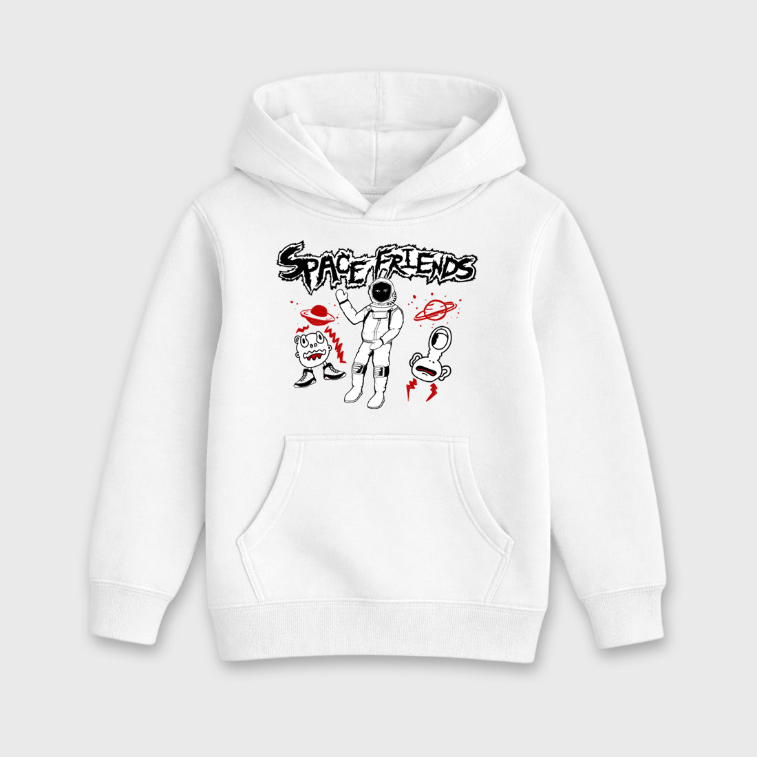 Space Friends Baby & Kids Graphic Hoodie featuring original artwork designed to match the Air Jordan 9 True Red. White 2 Kids Graphic Sweater.
