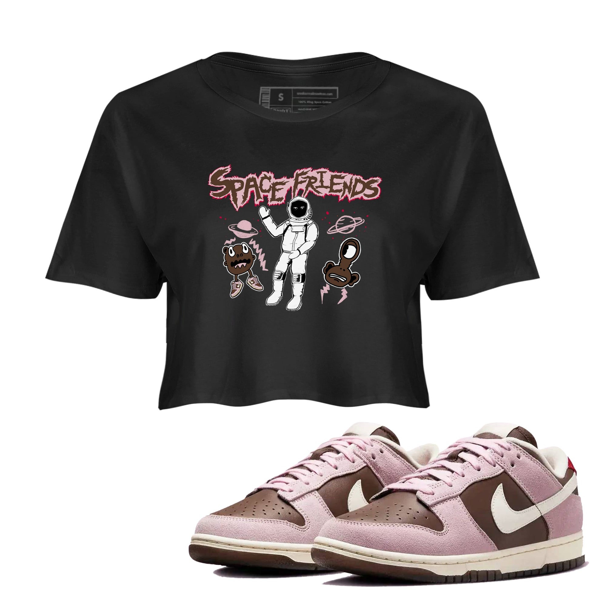 Dunk Cacao Wow And Pink Foam shirts to match jordans Space Friends sneaker match tees Dunk Cacao Wow And Pink Foam SNRT Sneaker Tees streetwear brand Black 1 crop tee