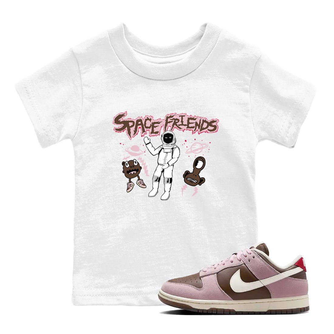 Dunk Cacao Wow And Pink Foam shirts to match jordans Space Friends sneaker match tees Dunk Cacao Wow And Pink Foam SNRT Sneaker Tees streetwear brand Baby and Youth White 1 cotton tee