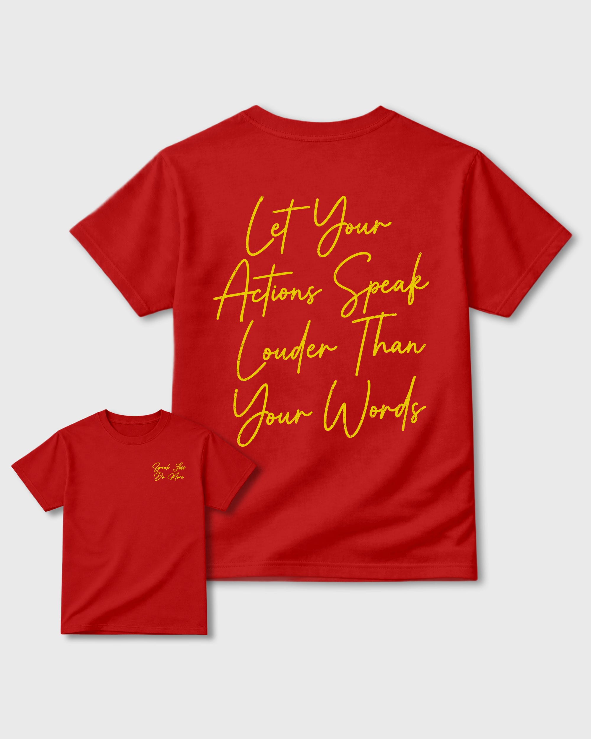 Speak Less Do More Red Graphic T-Shirt - 3, sneaker matching shirt designed to pair with Air Jordan 40 "14" Challenge Red and ferrari sneakers for a coordinated streetwear outfit.