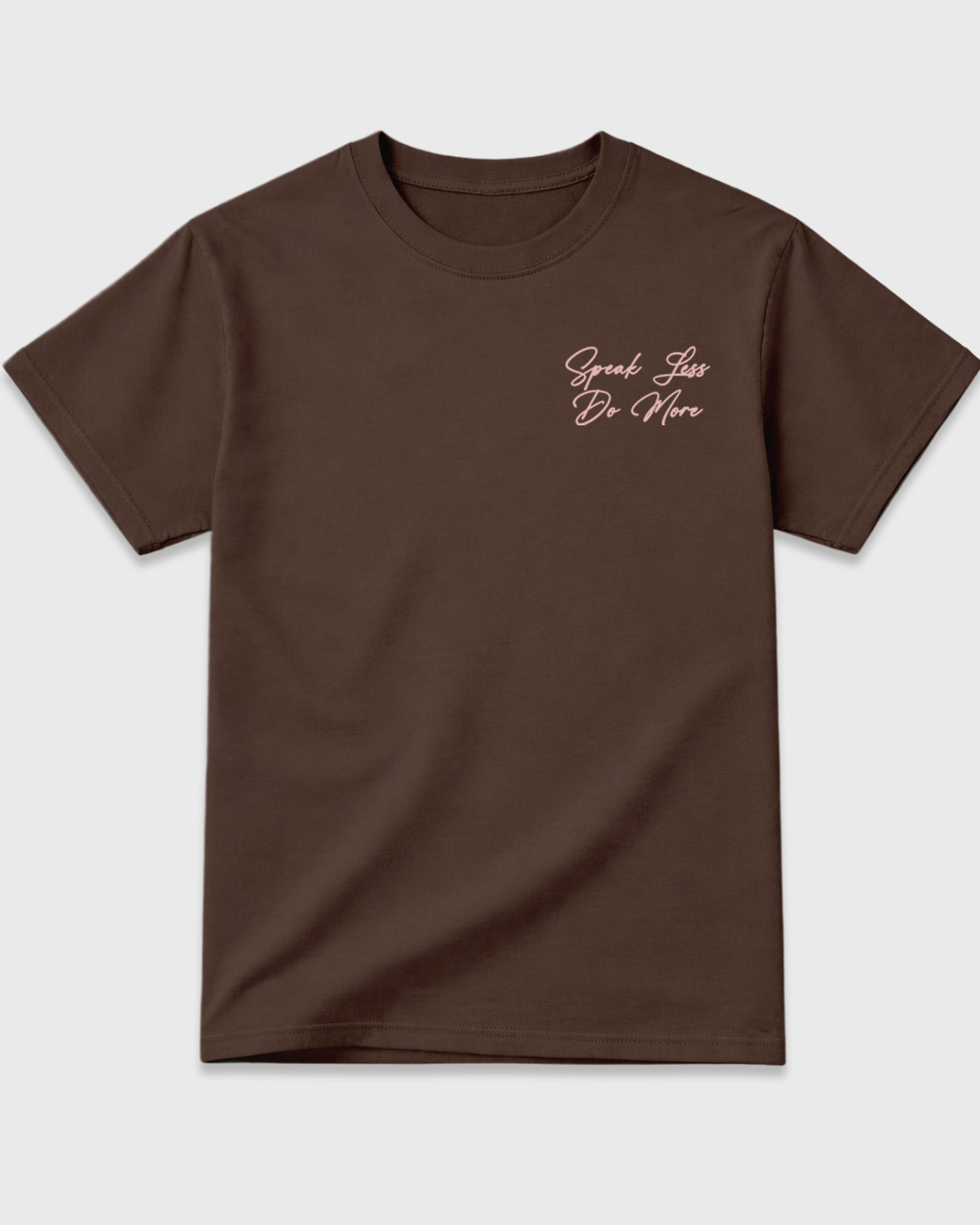 Speak Less Do More Dark Chocolate Front & Back Graphic T-Shirt - 2, sneaker tee made to match Air Jordan 3 Fireside sneakers with original graphic artwork for a coordinated sneaker outfit.