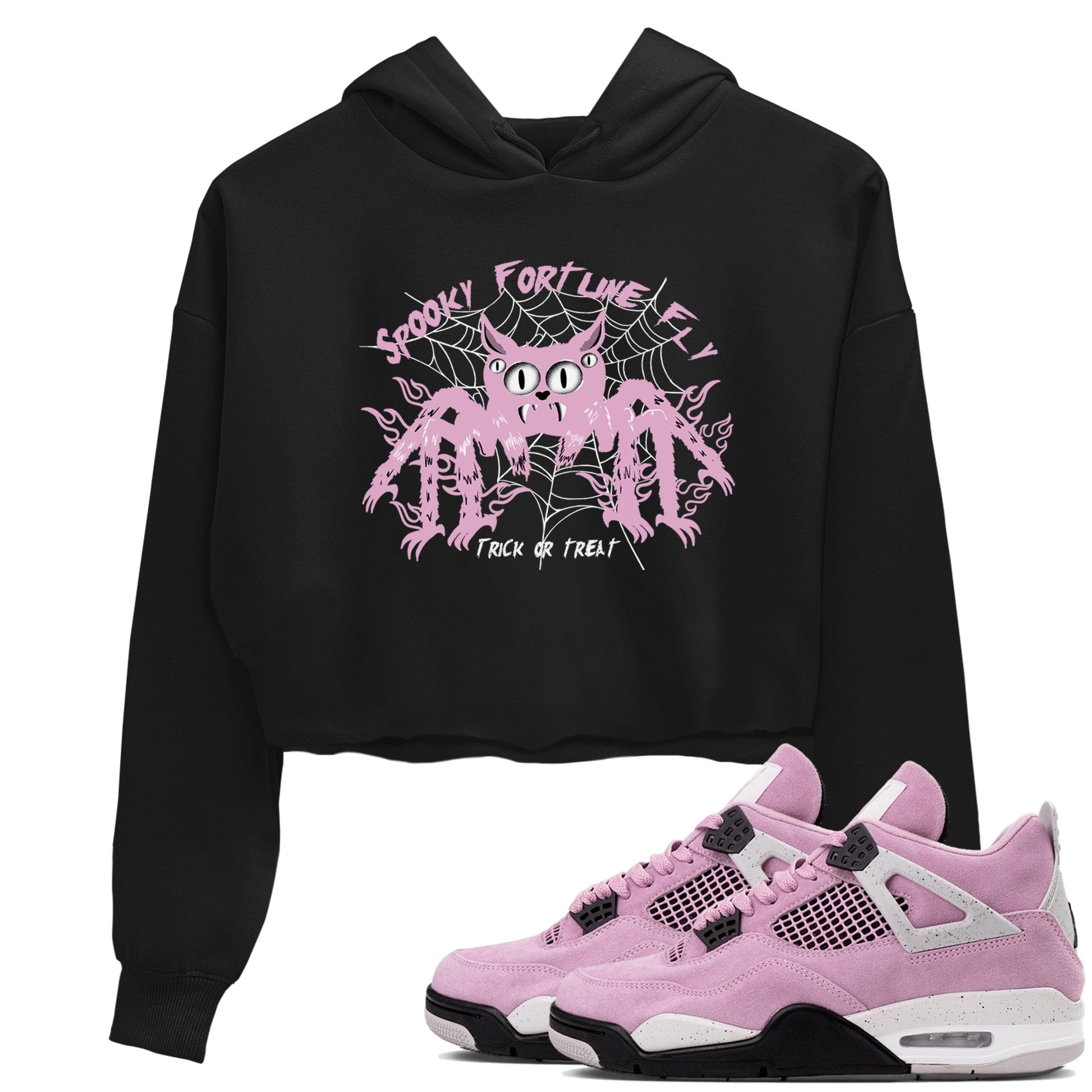 4s Retro Orchid shirts to match jordans Spooky Fortune Fly sneaker match tees Air Jordan 4 WMNS Orchid match shoes to clothes SNRT Sneaker Tees unisex cotton Black 1 crop tee